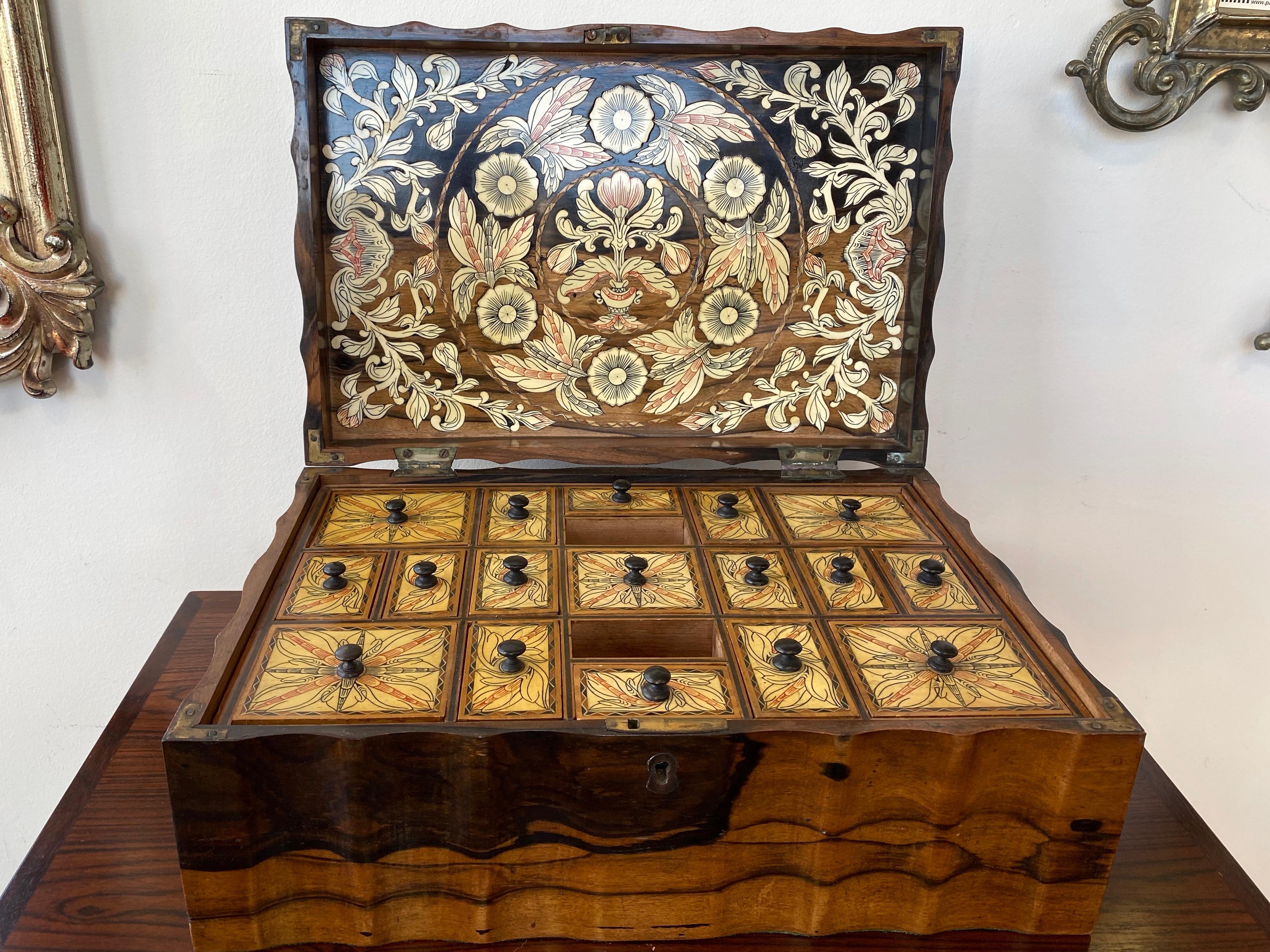 Inlay Anglo-Ceylonese Coromandel Work Box with Exceptional Decoration, Late 19th C.