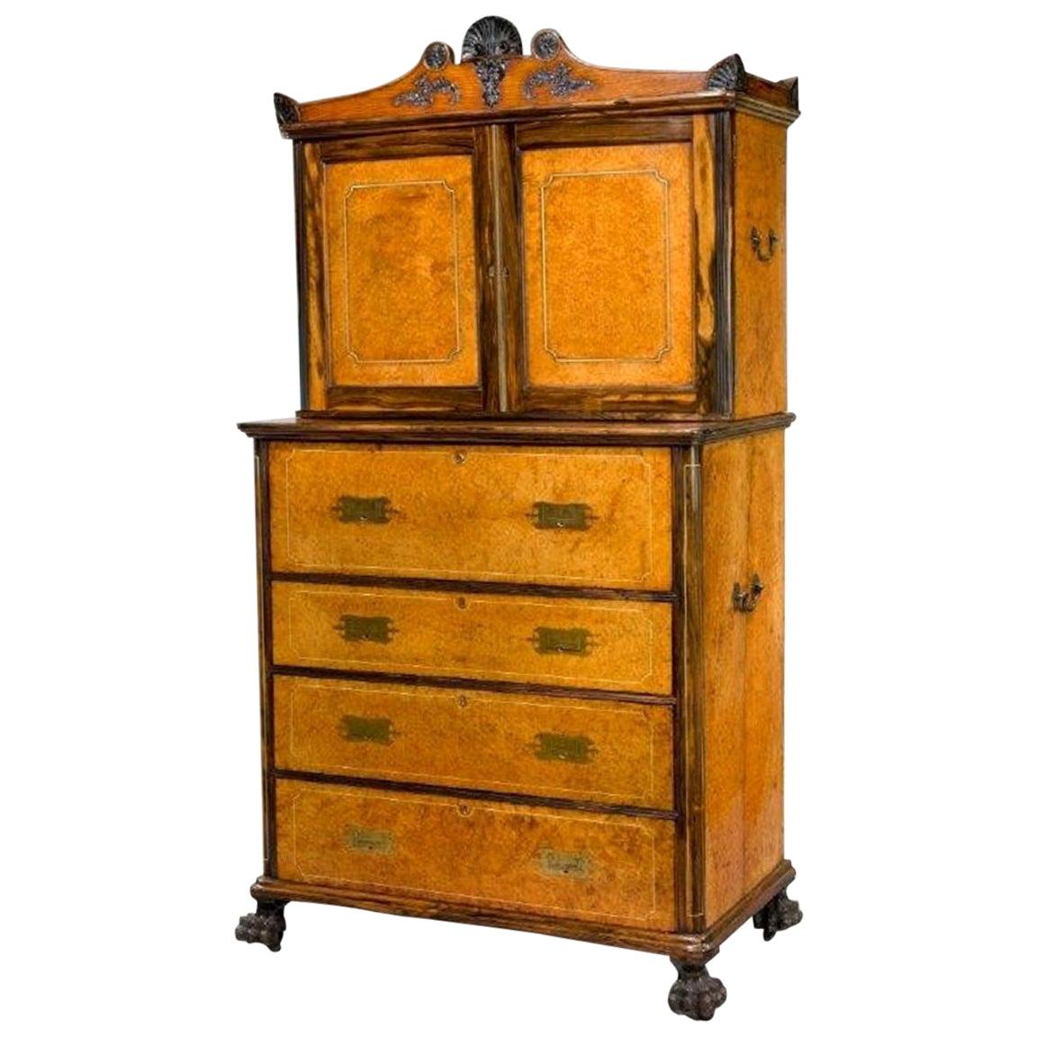 Anglo-Chinese Amboyna and Secretaire Bookcase For Sale
