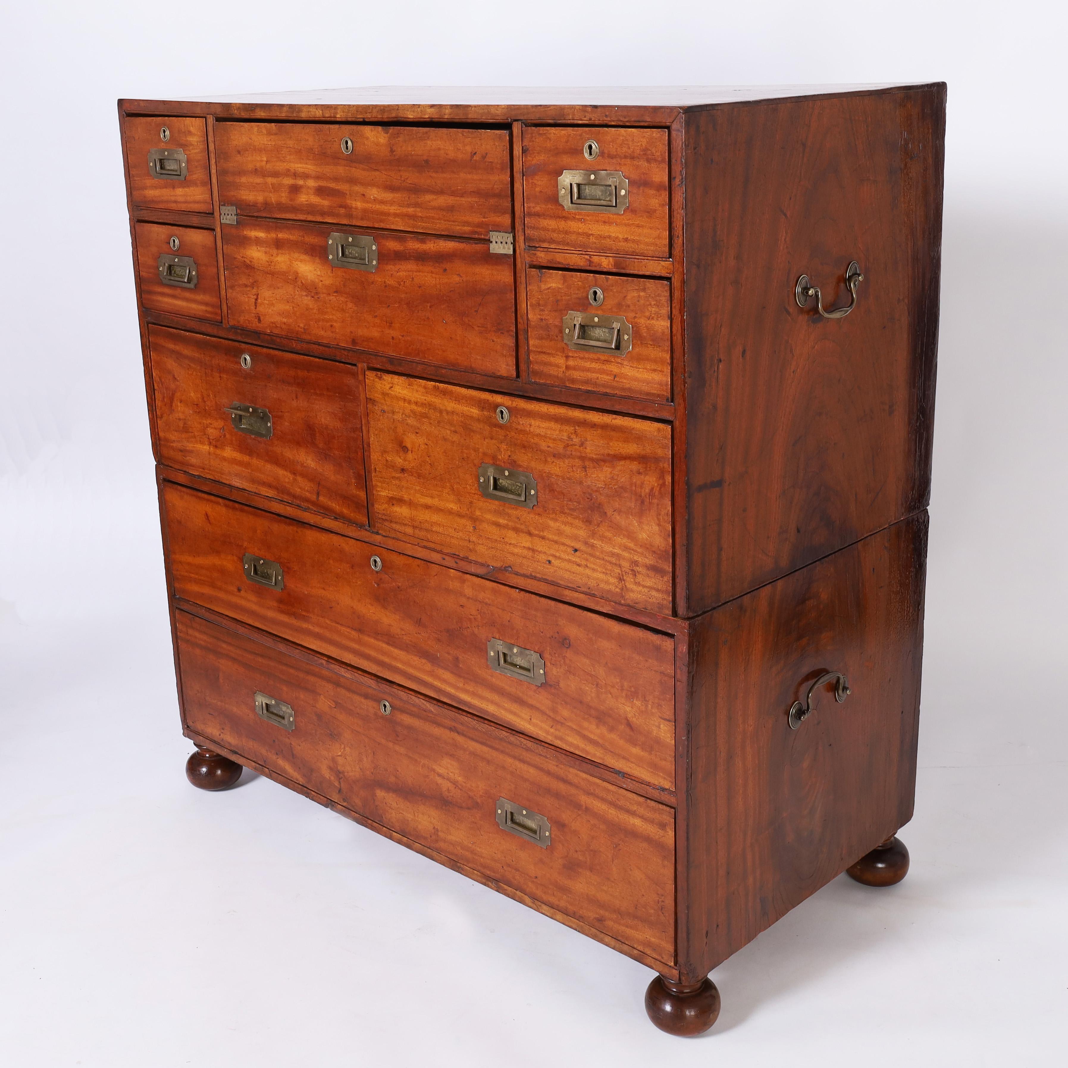 Hand-Crafted Anglo Chinese Antique Campaign Chest with Desk For Sale