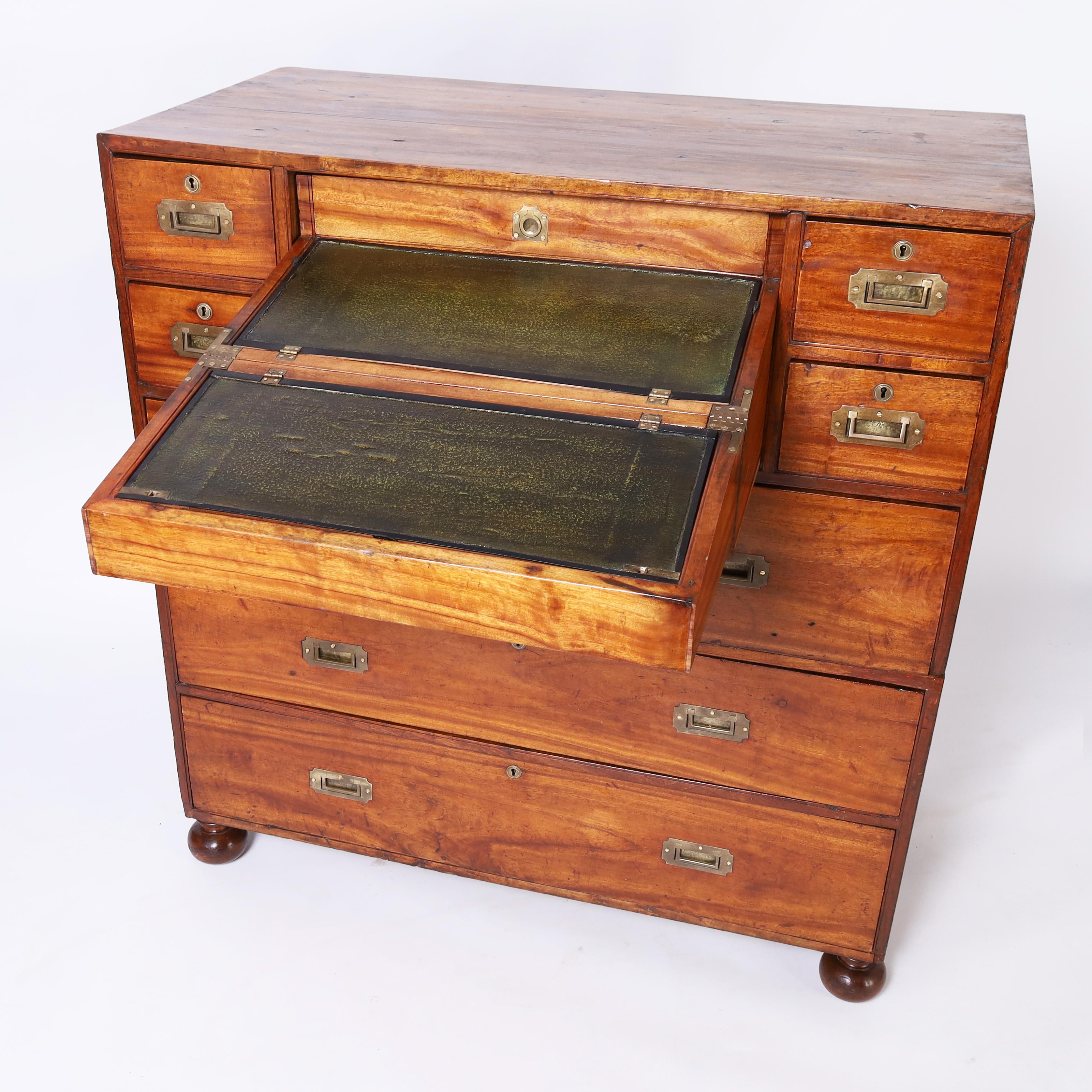 Brass Anglo Chinese Antique Campaign Chest with Desk For Sale