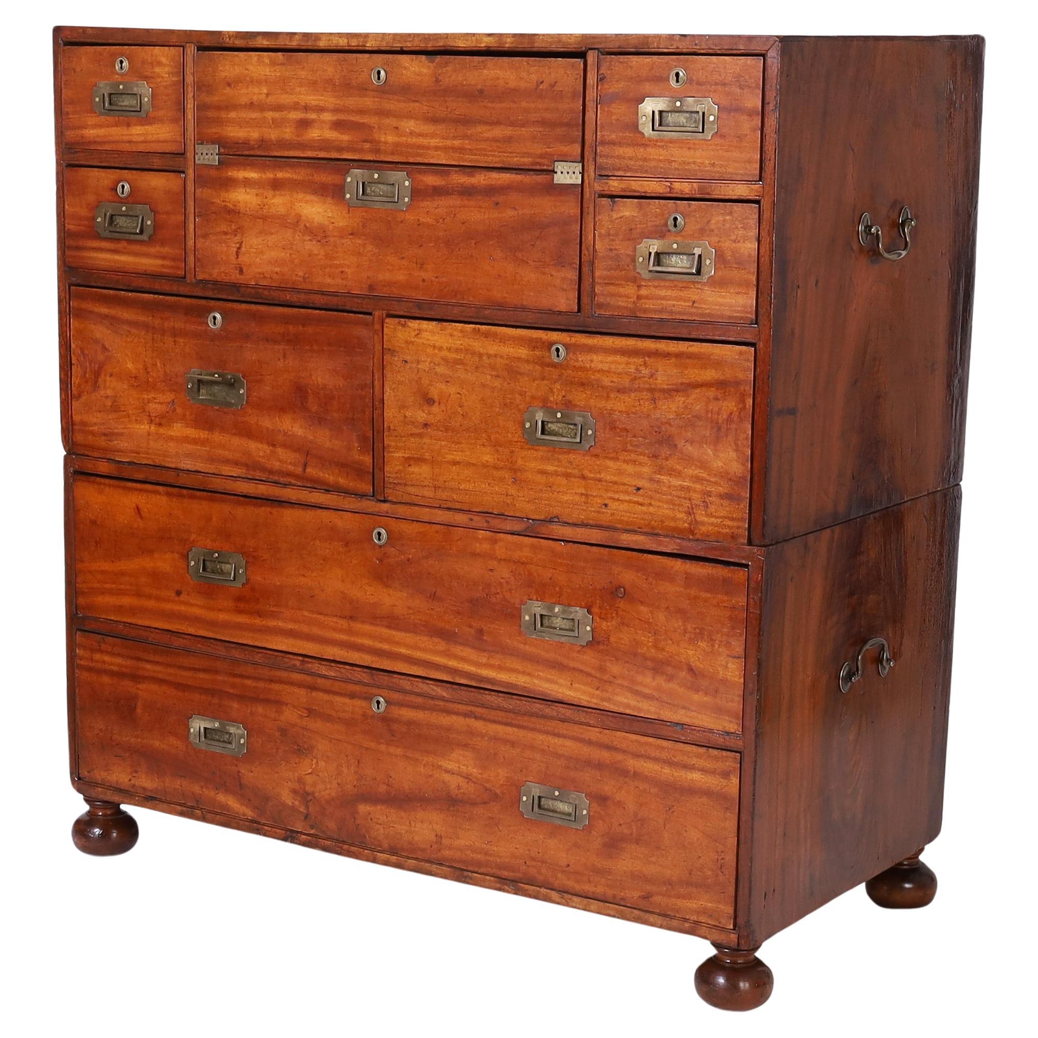 Anglo Chinese Antique Campaign Chest with Desk For Sale