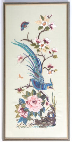 Anglo-Chinese Pair of Early 20th Century Framed Silk Embroidery Panels