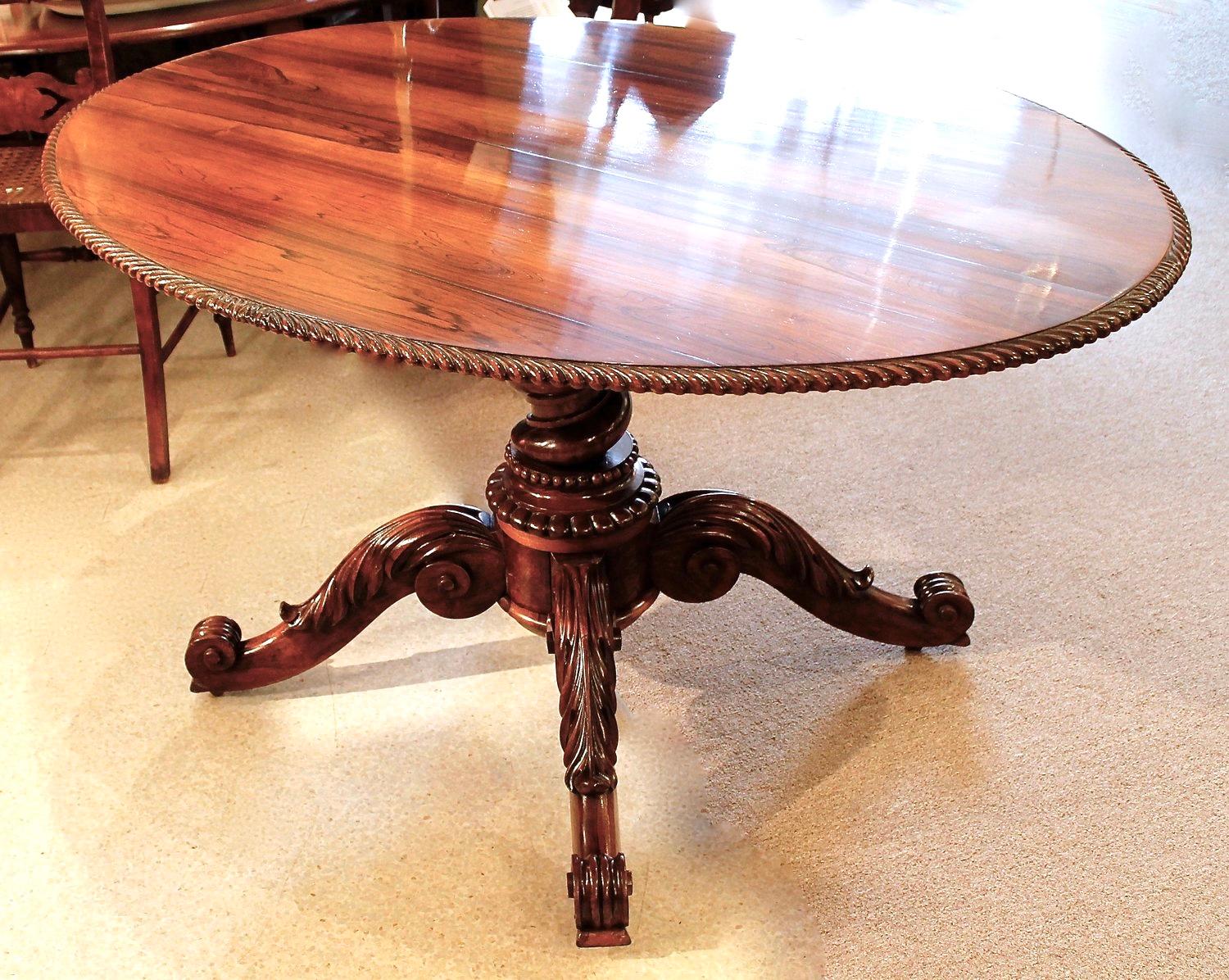 Unknown Anglo Colonial Oval Rosewood Center Table Or Breakfast Table With Carved Pedesta For Sale