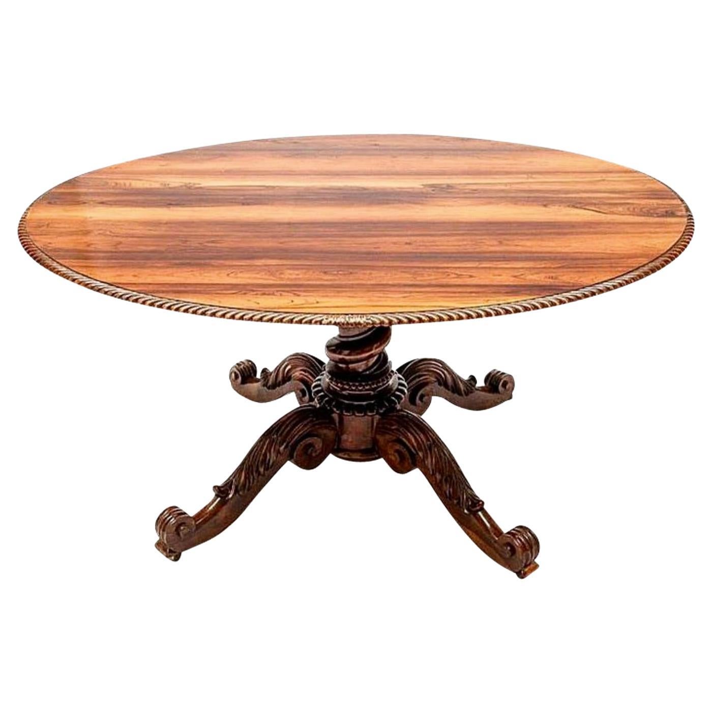 Anglo Colonial Oval Rosewood Center Table Or Breakfast Table With Carved Pedesta For Sale