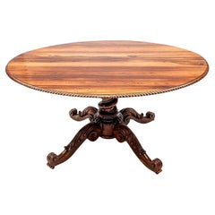 Antique Anglo Colonial Oval Rosewood Center Table Or Breakfast Table With Carved Pedesta