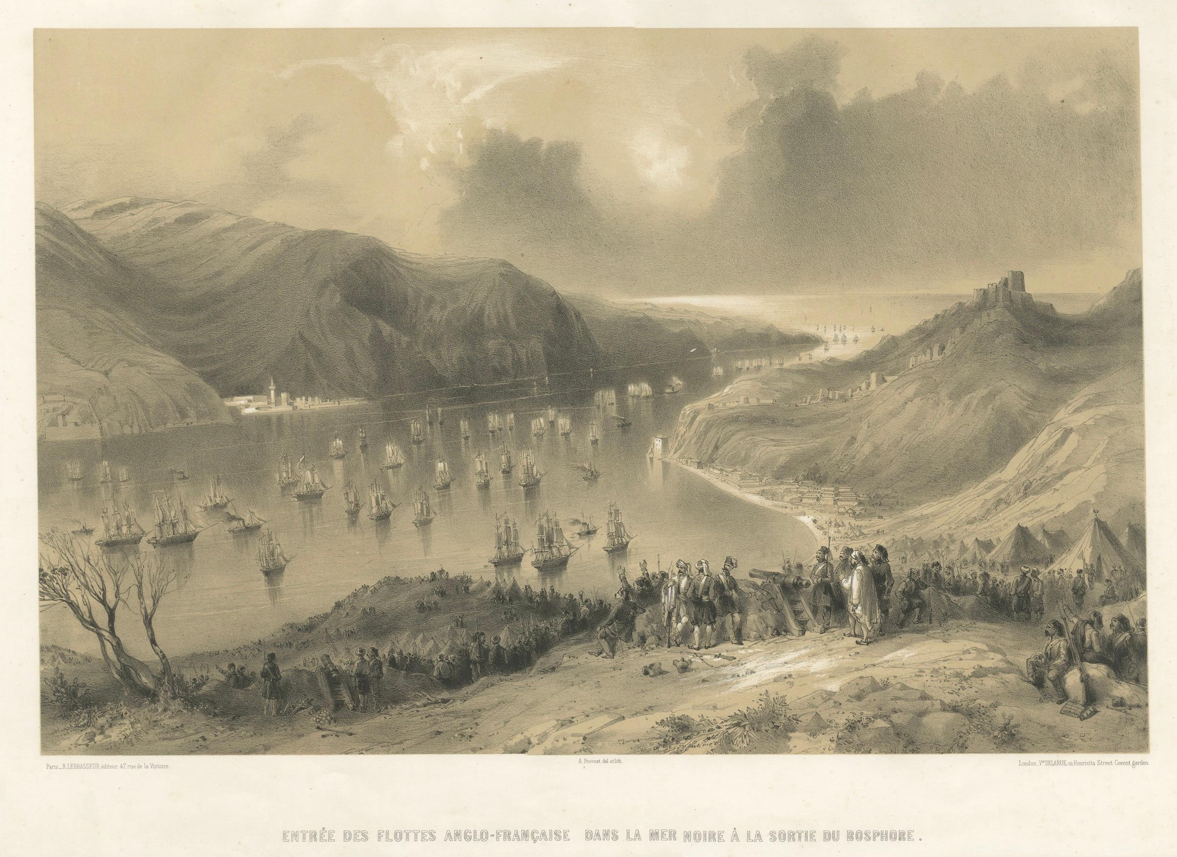 Flotte anglo-française entrant dans la mer Noire depuis le Bosphore - Guerre de Crimée, 1854 en vente 2