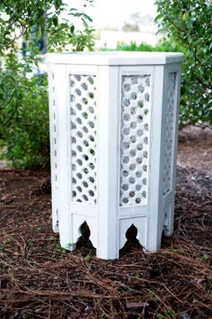 Anglo Indian Style Lattice White Center Console Table