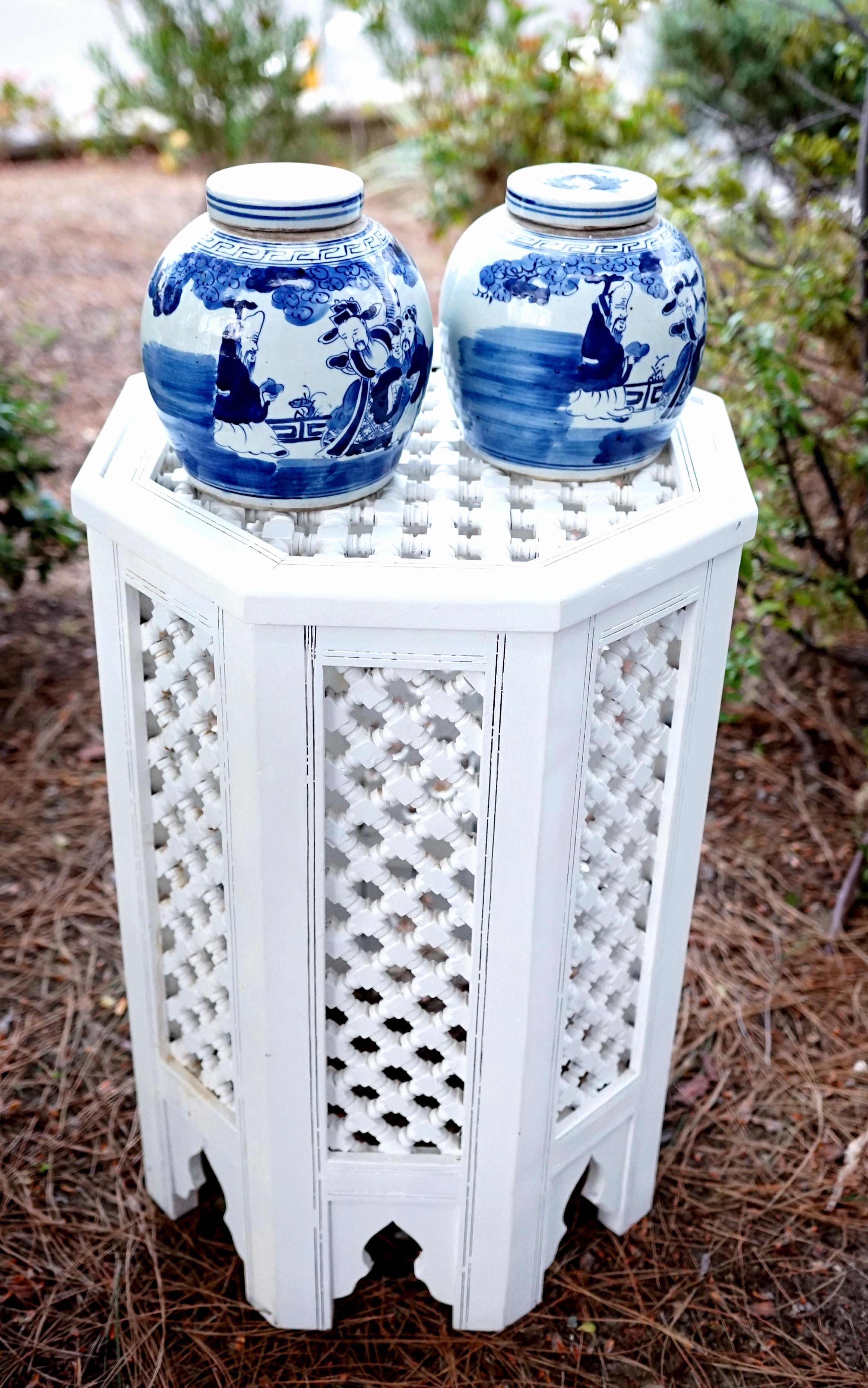 20th Century Anglo Indian Style Lattice White Center Console Table For Sale