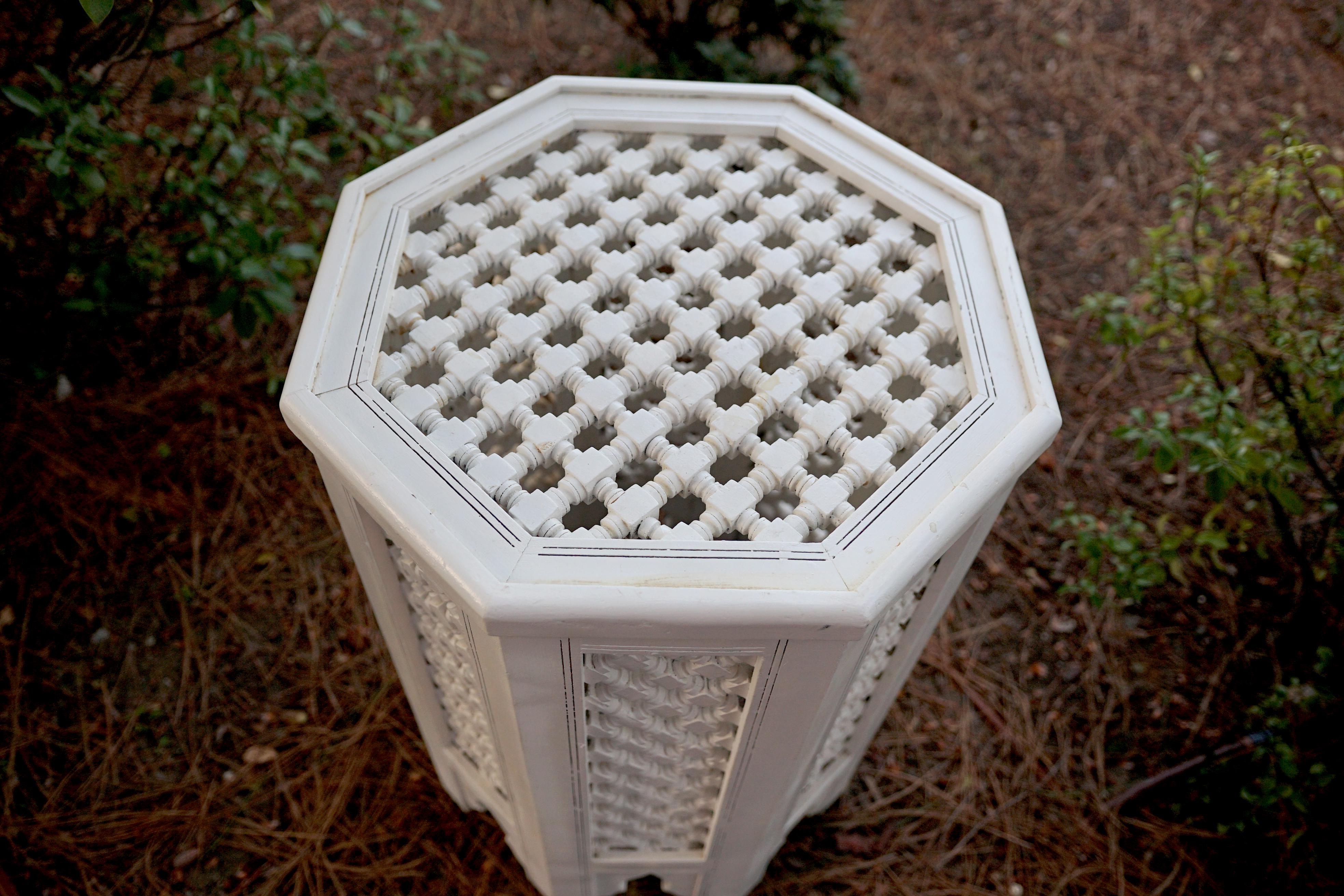 Anglo Indian Style Lattice White Center Console Table For Sale 1