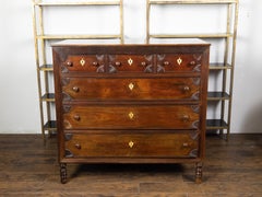 Anglo-Indian 1800s Six-Drawer Chest with Radiating Fan Motifs and Bone Inlay