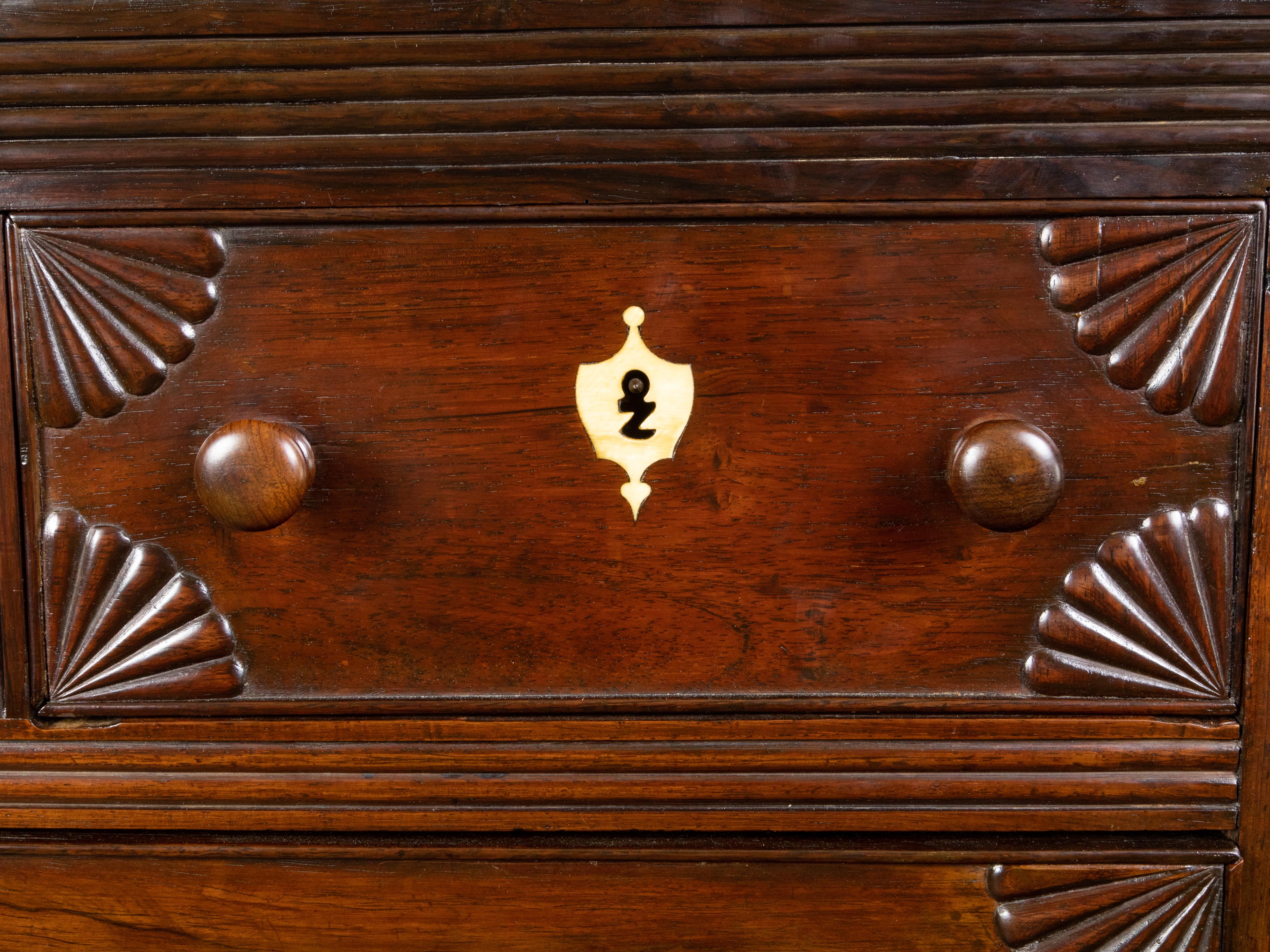 Anglo-Indian 1800s Six-Drawer Chest with Radiating Fan Motifs and Bone Inlay In Good Condition In Atlanta, GA