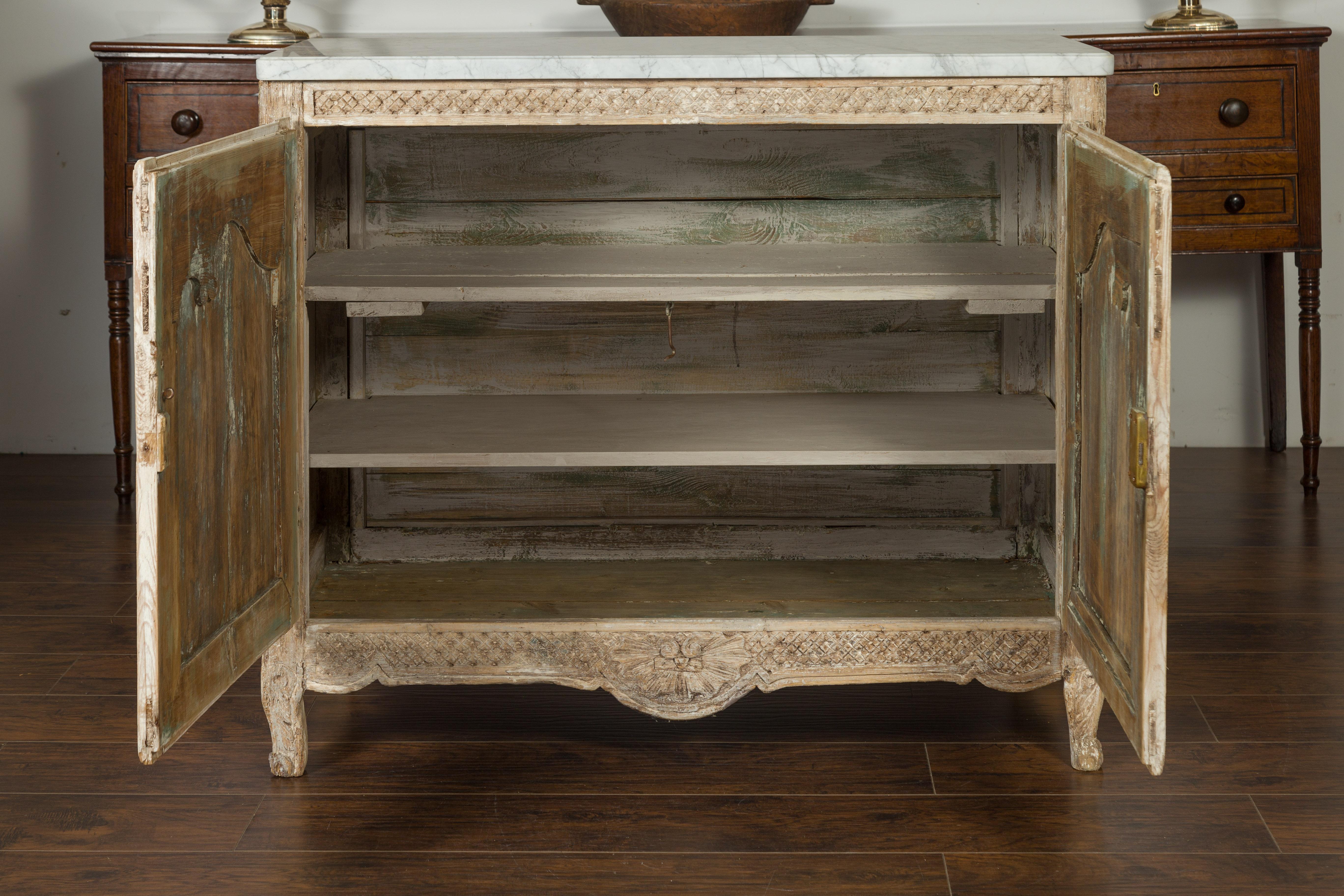 Anglo-Indian 1820s Bleached and Carved Pine Buffet with White Marble Top 5