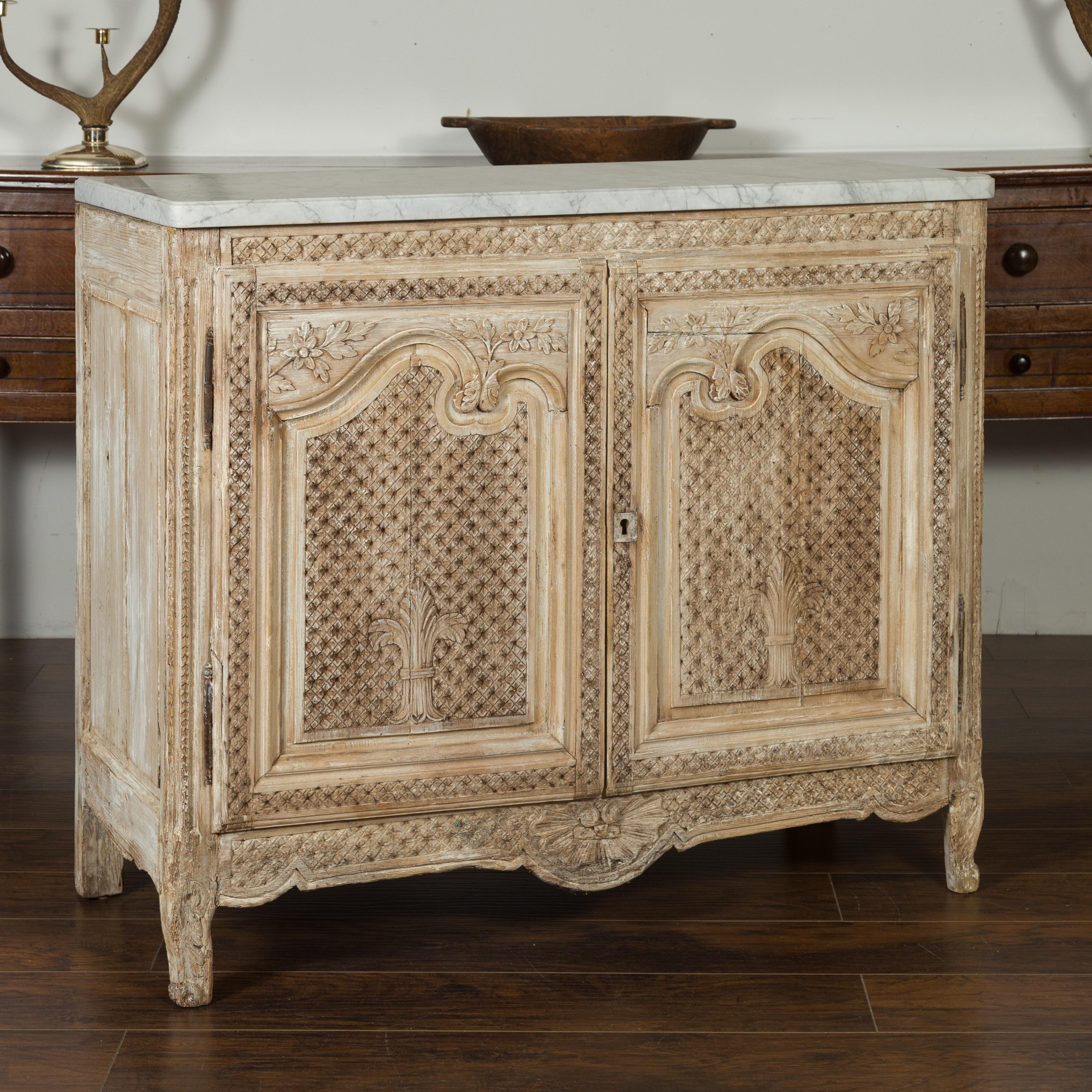 Anglo-Indian 1820s Bleached and Carved Pine Buffet with White Marble Top 6