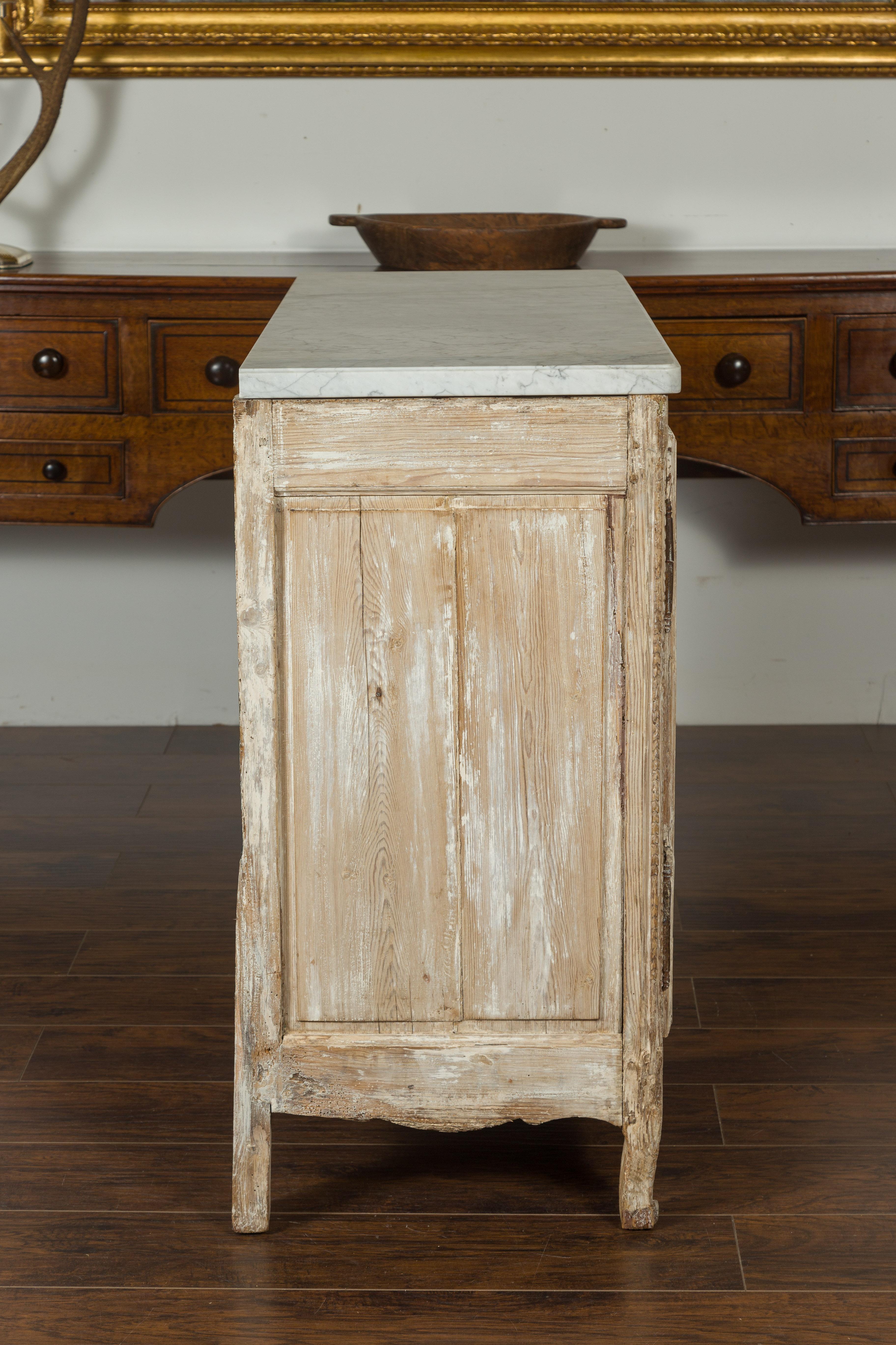 Anglo-Indian 1820s Bleached and Carved Pine Buffet with White Marble Top 8