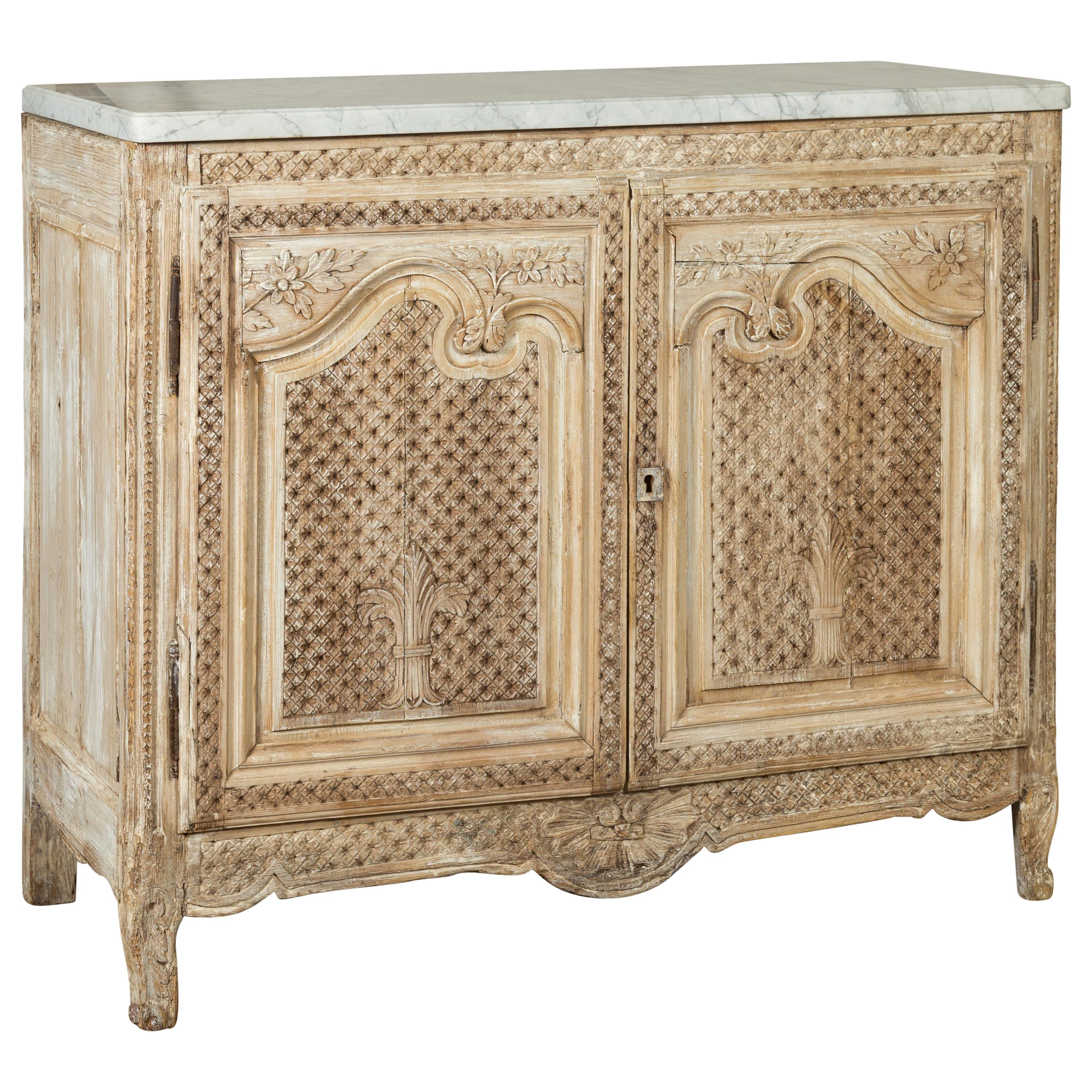 Anglo-Indian 1820s Bleached and Carved Pine Buffet with White Marble Top
