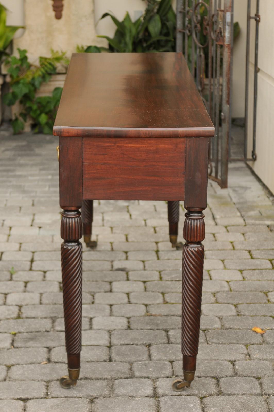 Anglo-Indian 1850s Mahogany Server with Drawers and Twisted Legs on Casters 6