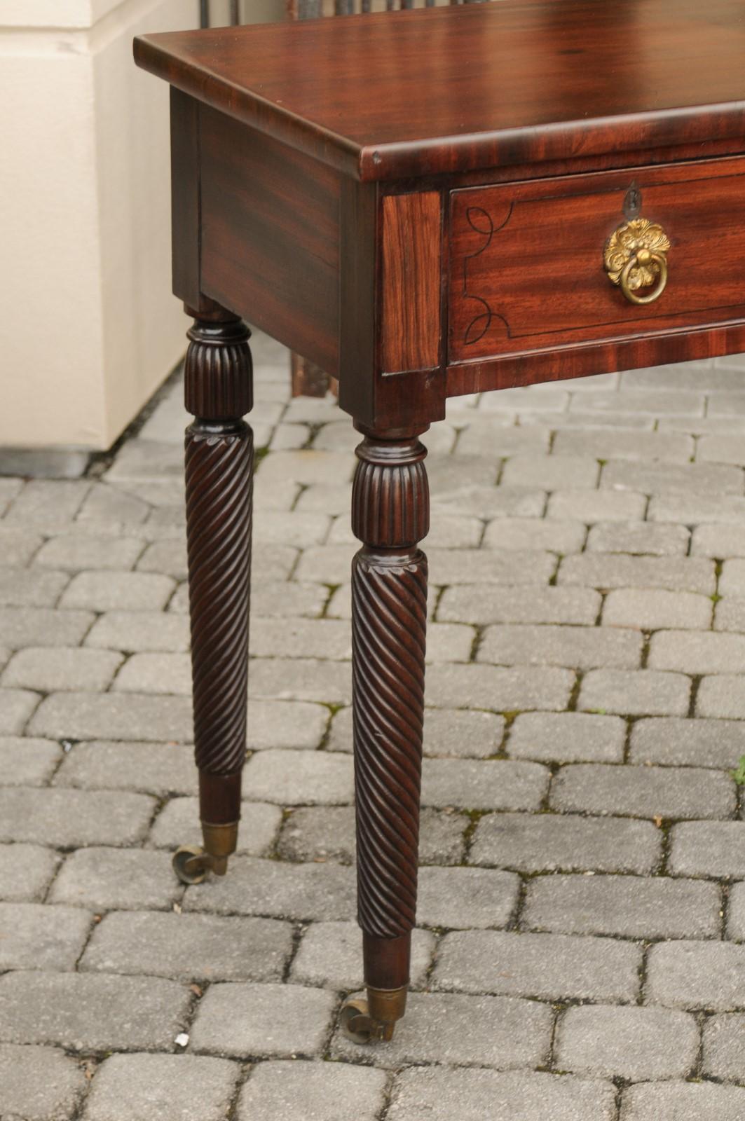 Anglo-Indian 1850s Mahogany Server with Drawers and Twisted Legs on Casters In Good Condition In Atlanta, GA