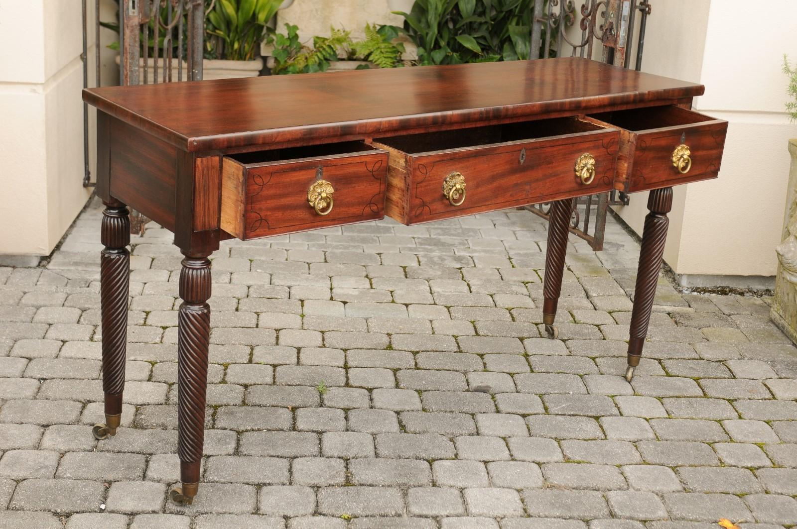 Anglo-Indian 1850s Mahogany Server with Drawers and Twisted Legs on Casters 2