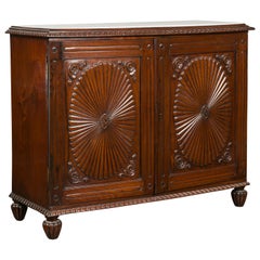 Anglo-Indian 1880s Mahogany Buffet with White Marble Top and Oval Reeded Motifs
