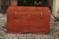 Anglo-Indian 1880s Teak and Brass Trunk with Multiple Storage Compartments