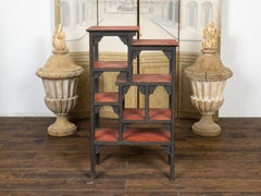 Anglo-Indian 1930s Black Painted Tiered Shelf with Carved Scrolling Foliage