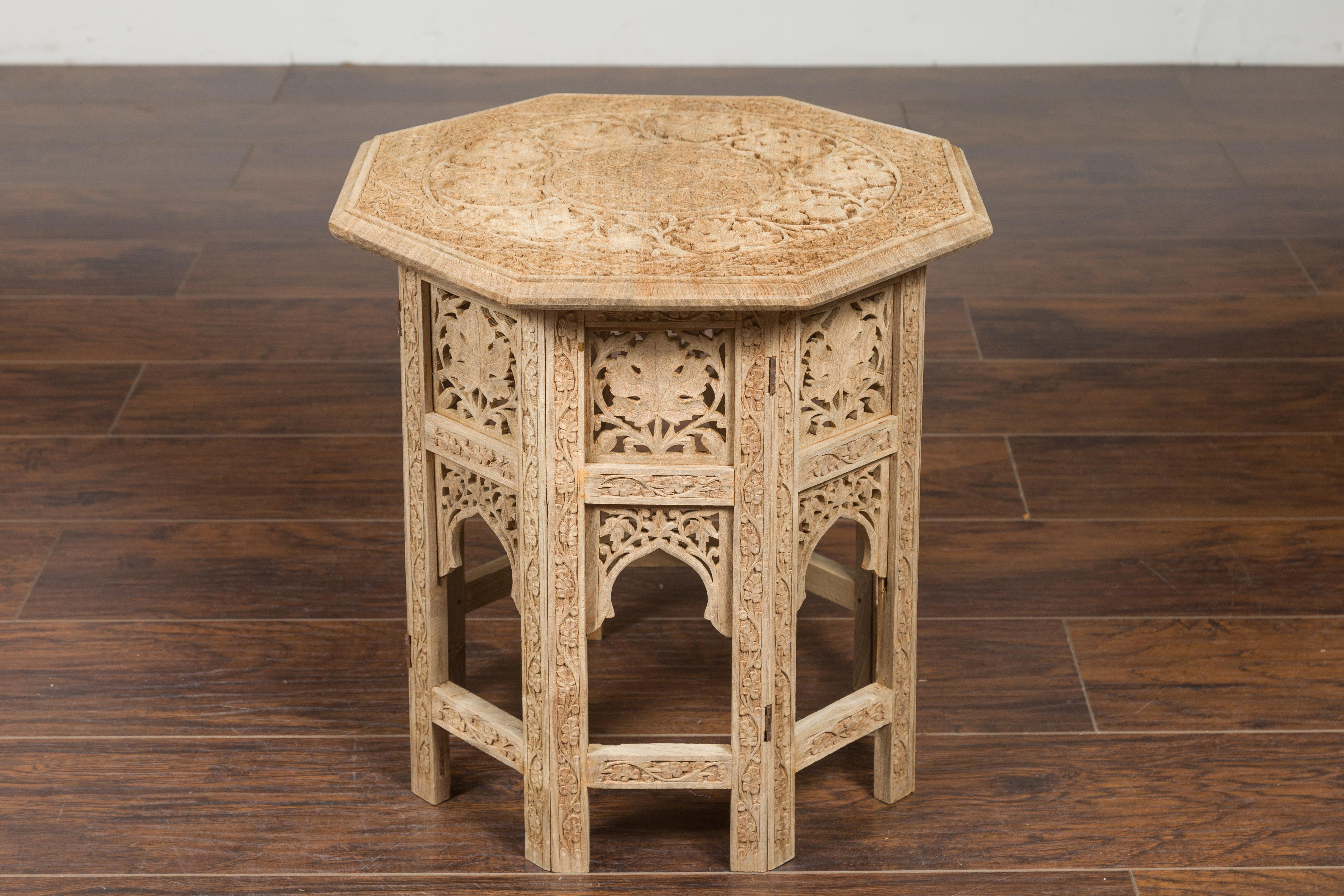 Anglo-Indian 1940s Bleached Low Side Table with Richly Carved Foliage Motifs 5