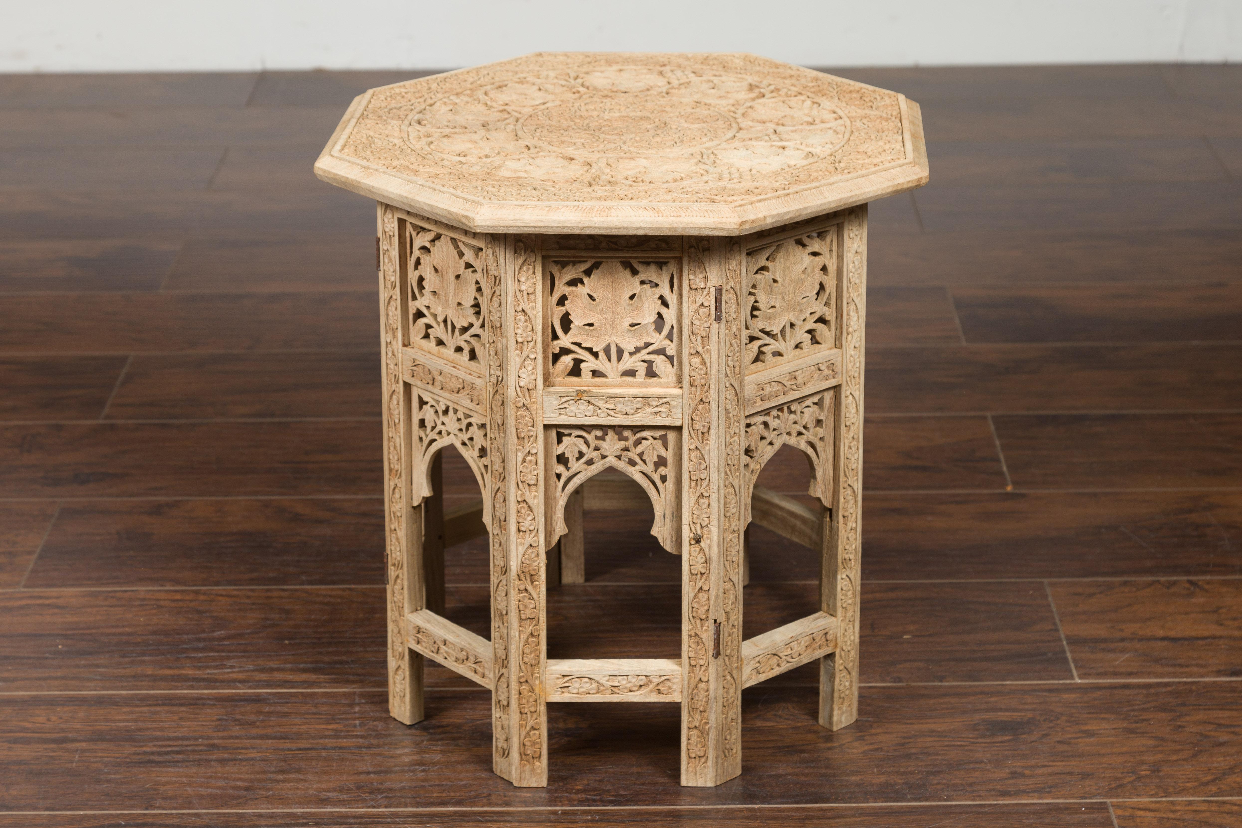 Anglo-Indian 1940s Bleached Low Side Table with Richly Carved Foliage Motifs 6