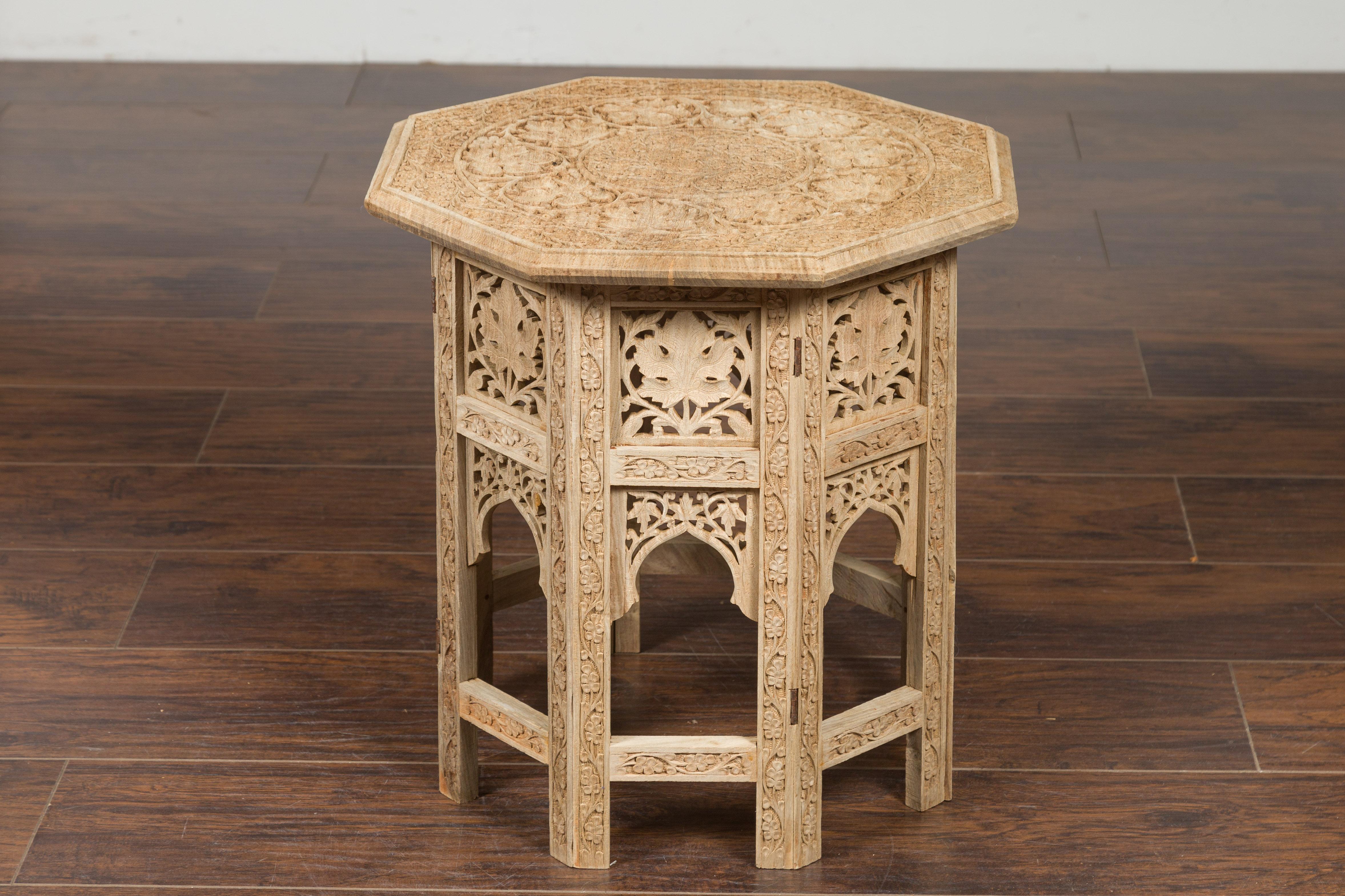 Anglo-Indian 1940s Bleached Low Side Table with Richly Carved Foliage Motifs 7