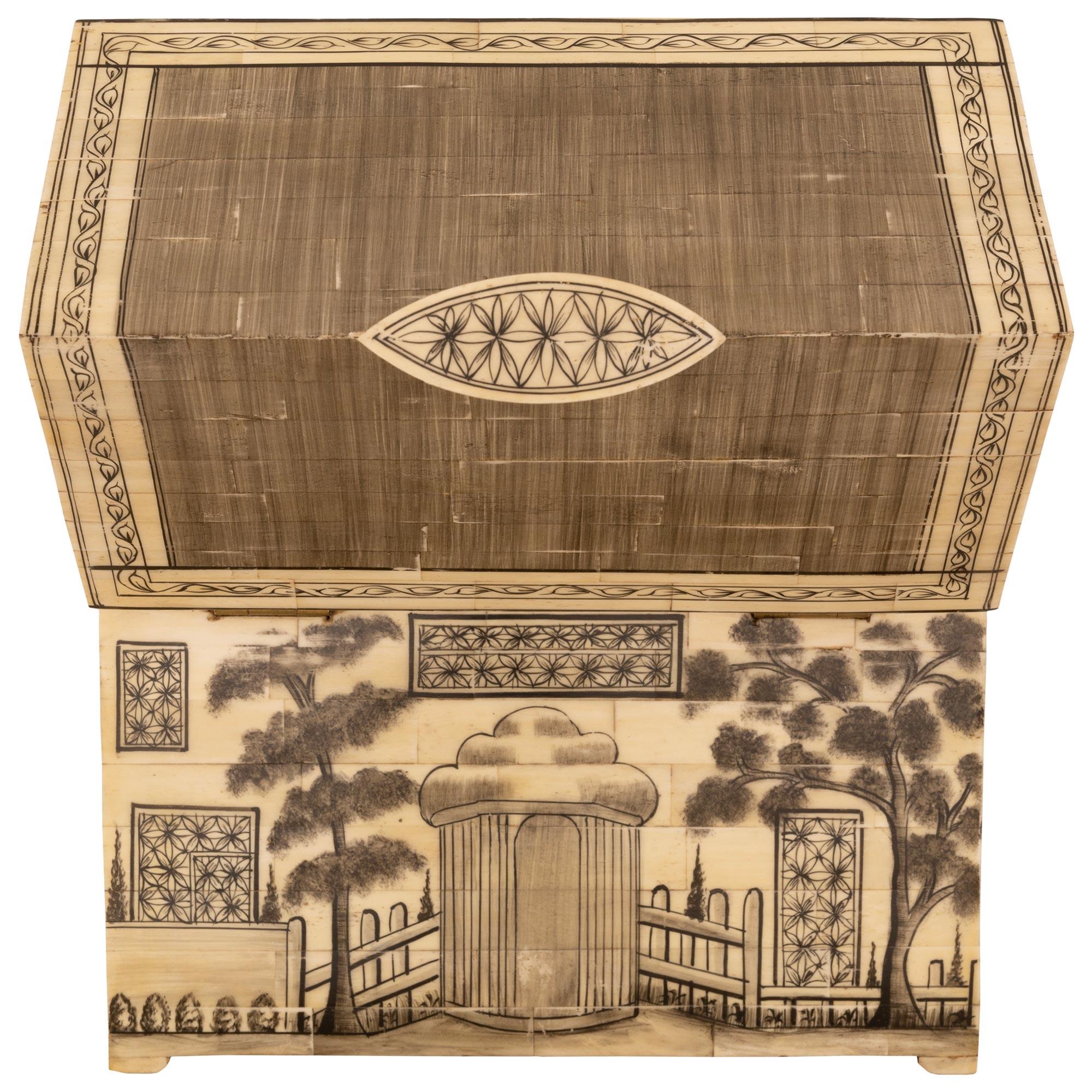 Anglo-Indian 19th century black patinated, Bone and Oak box For Sale 6