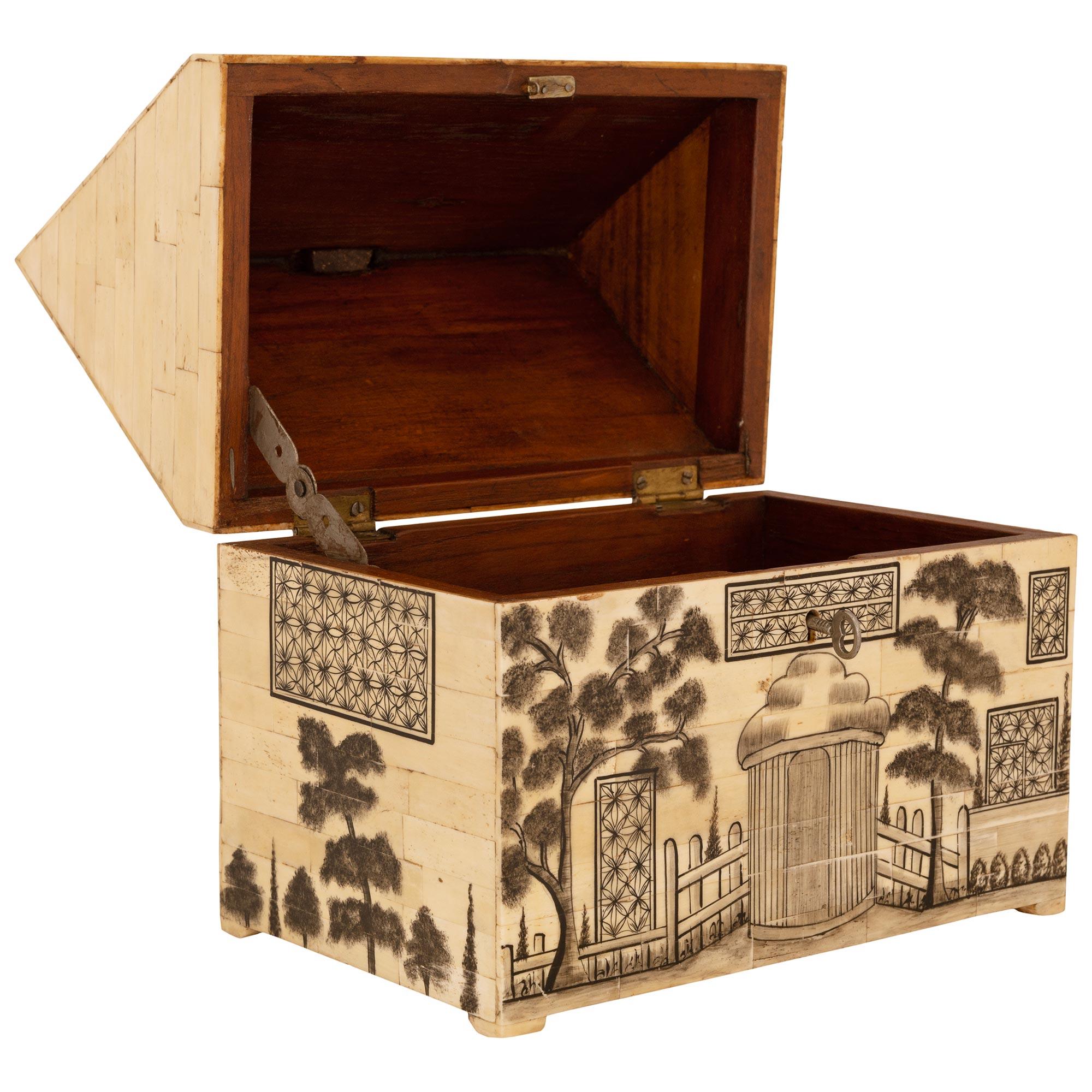Anglo-Indian 19th century black patinated, Bone and Oak box In Good Condition For Sale In West Palm Beach, FL