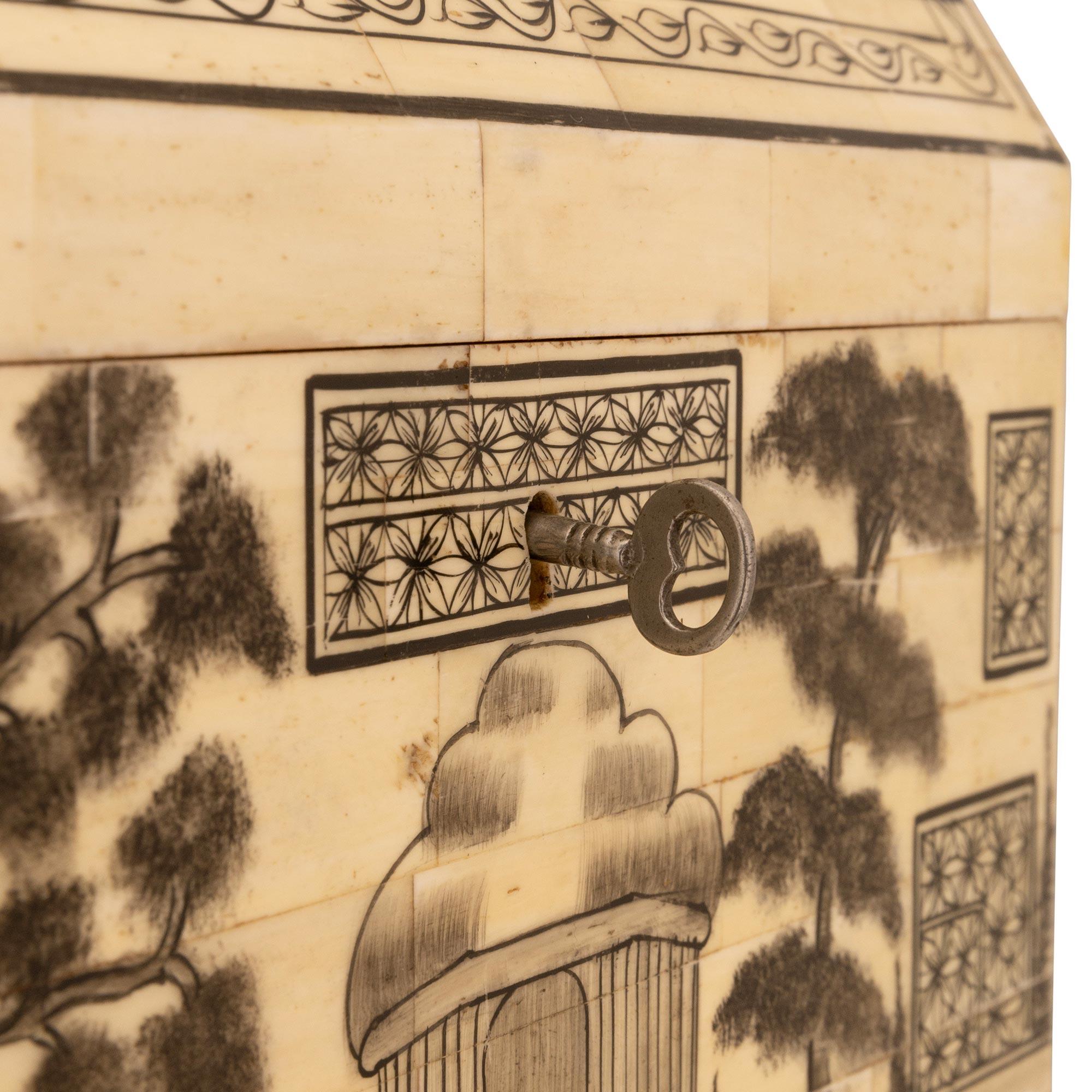 Anglo-Indian 19th century black patinated, Bone and Oak box For Sale 4