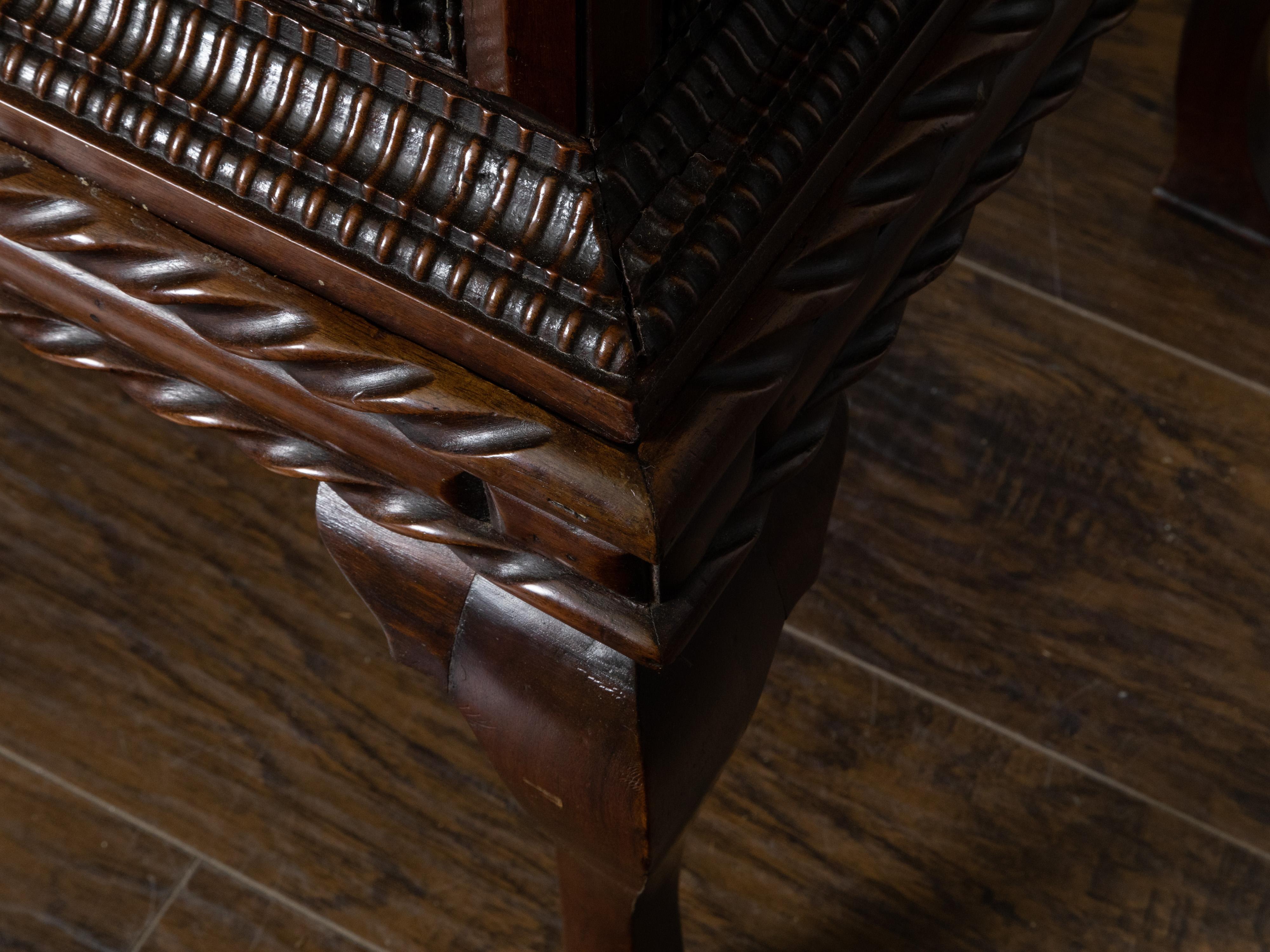 Anglo-Indian 19th Century Two-Toned Geometric Front Mahogany Coffer on Base For Sale 7