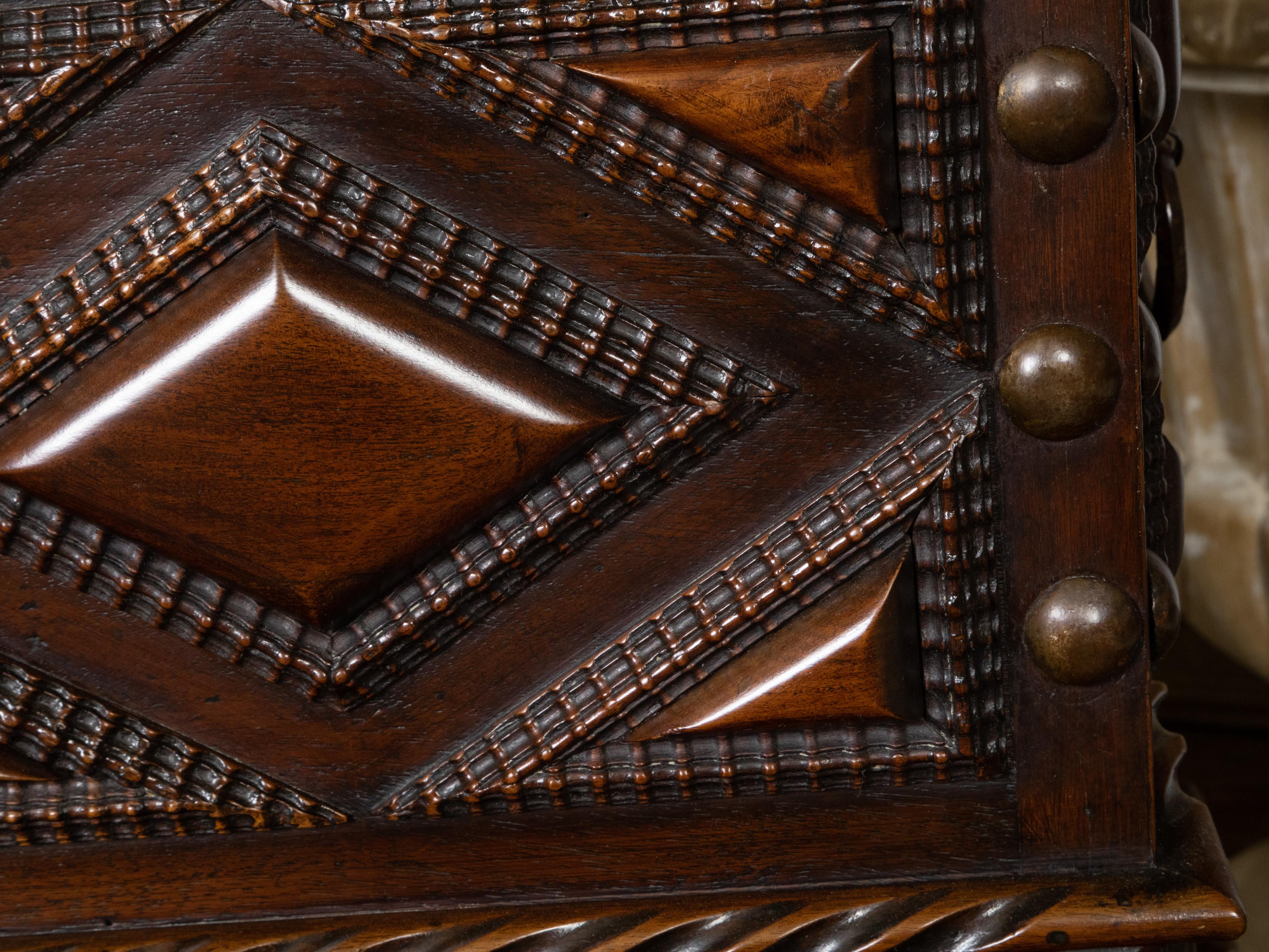 Anglo-Indian 19th Century Two-Toned Geometric Front Mahogany Coffer on Base For Sale 9