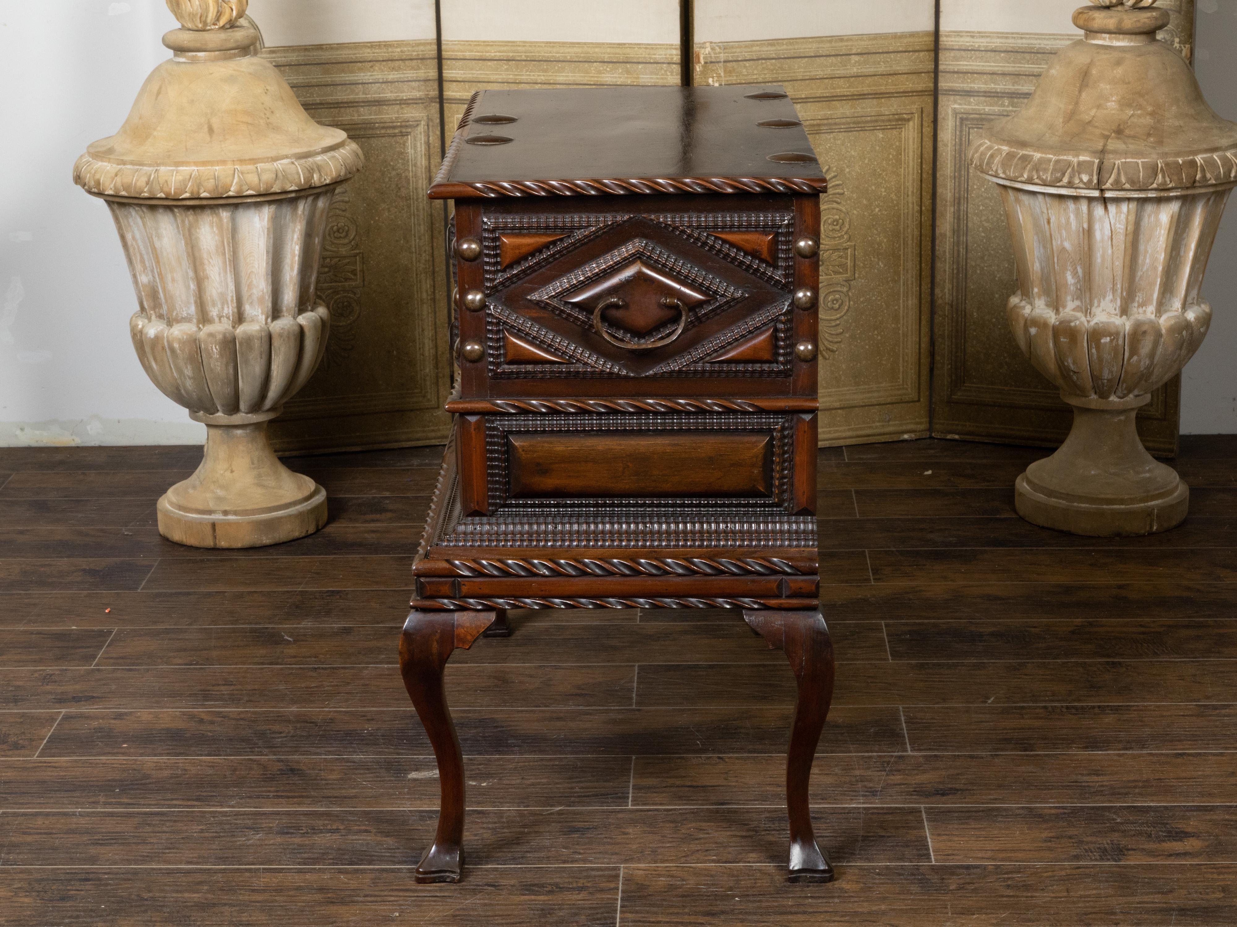 Anglo-Indian 19th Century Two-Toned Geometric Front Mahogany Coffer on Base In Good Condition For Sale In Atlanta, GA