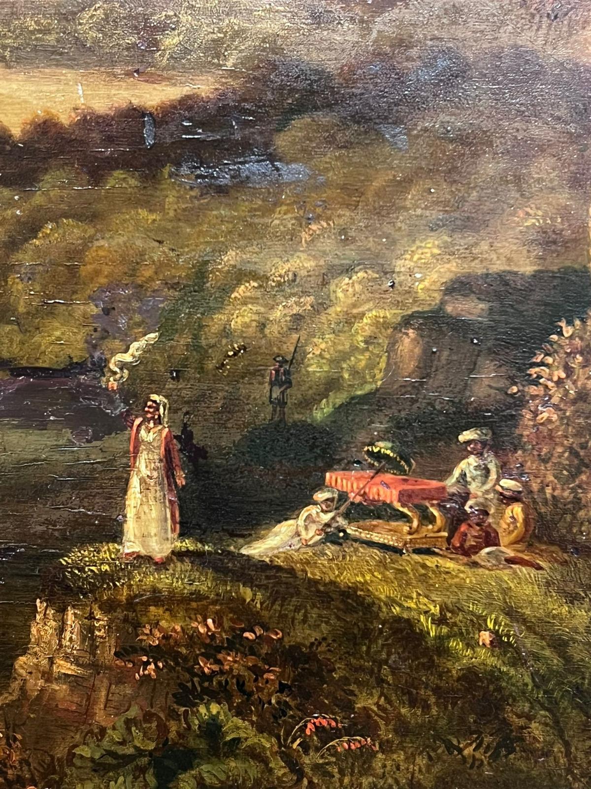 Very Rare 19th Century Anglo Indian Oil Painting Figures in Landsape Signed 1878 1