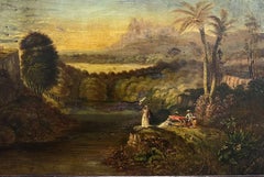 Very Rare 19th Century Anglo Indian Oil Painting Figures in Landsape Signed 1878