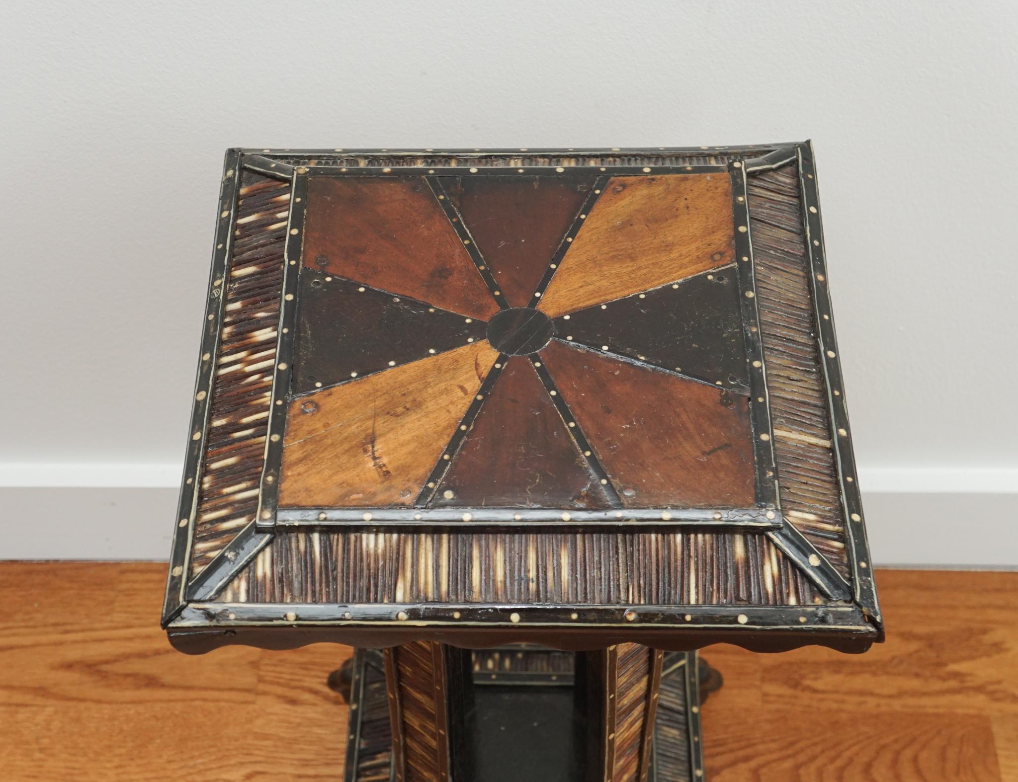 Hand-Crafted Anglo-Indian Accent Table with Ebony and Quill Detailing