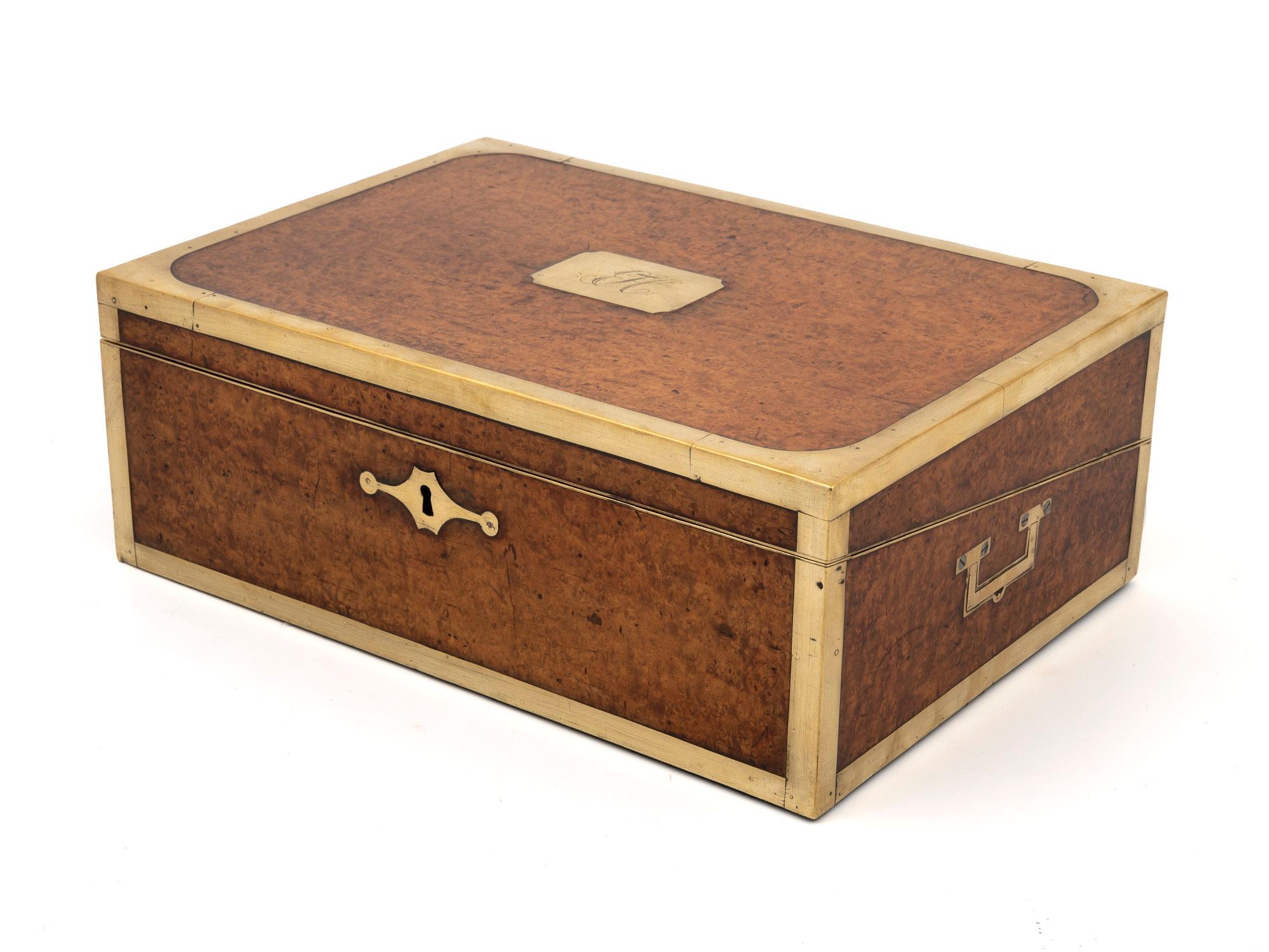 19th Century Anglo Indian Amboyna Campaign Writing Box For Sale