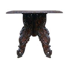 Anglo-Indian Antique Campaign Table, Carved, Teak, Side, circa 1900