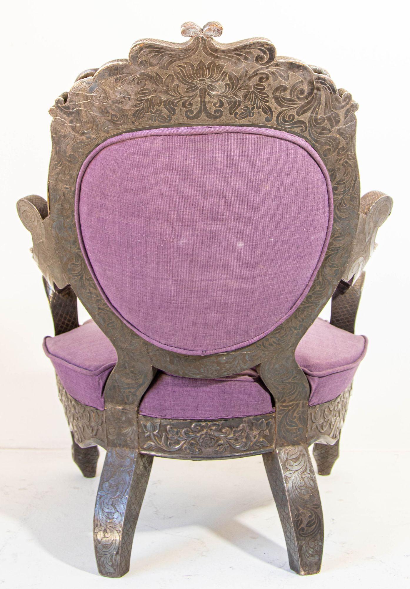 Anglo Indian Armchair Throne Silver Embossed Throne 19th Century For Sale 3