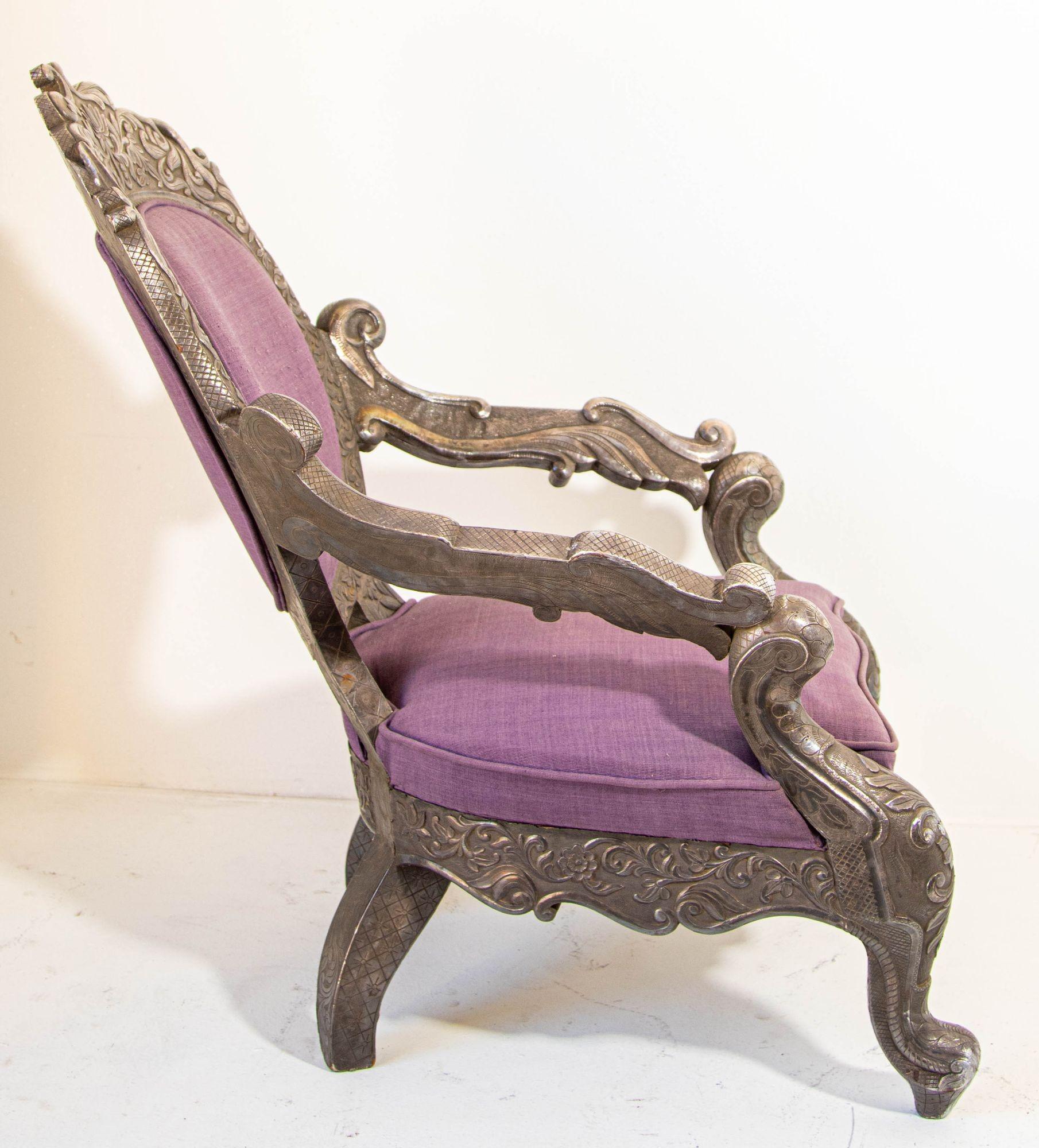 Anglo Indian Armchair Throne Silver Embossed Throne 19th Century For Sale 5