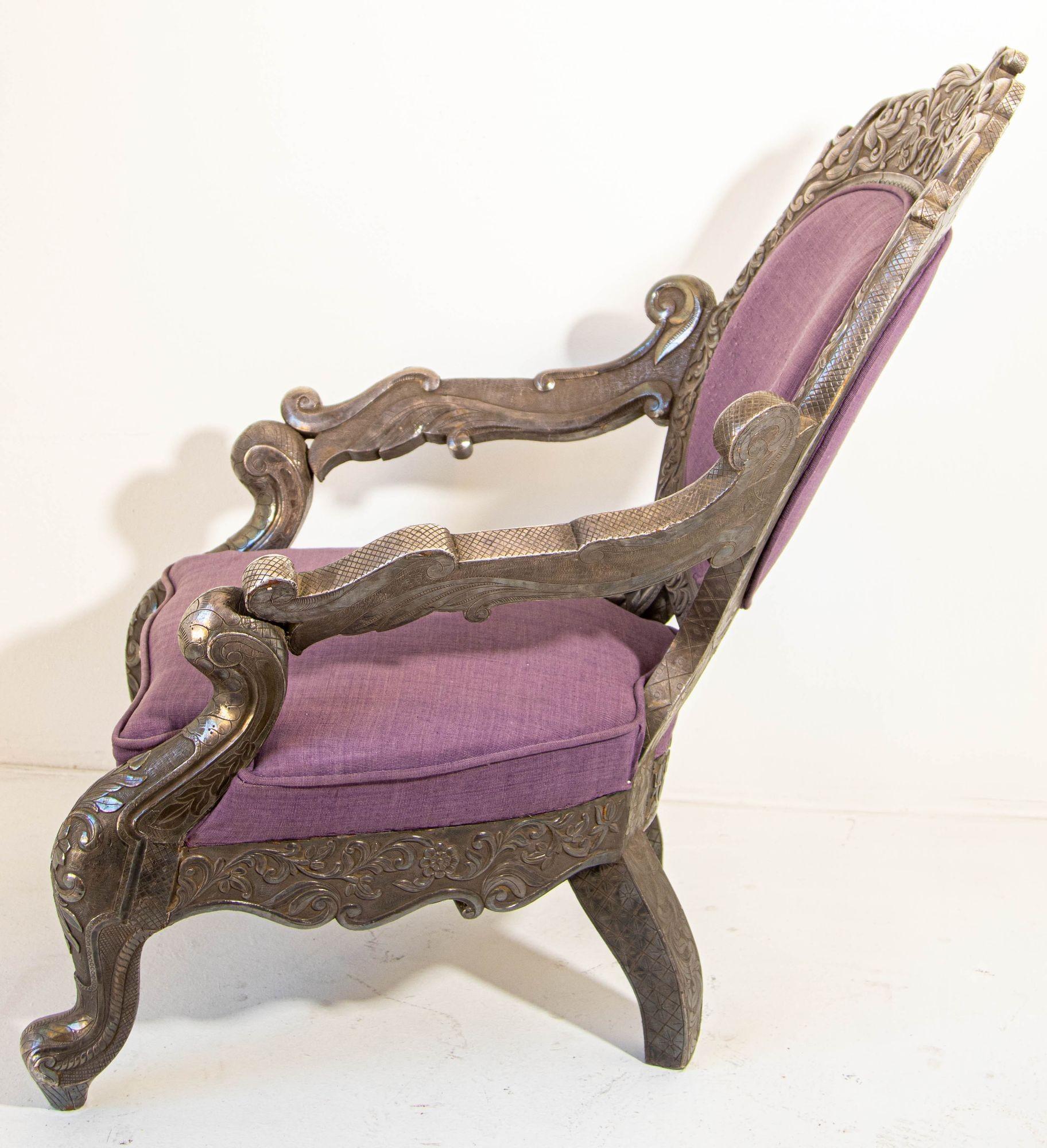 Anglo Indian Armchair Throne Silver Embossed Throne 19th Century For Sale 1