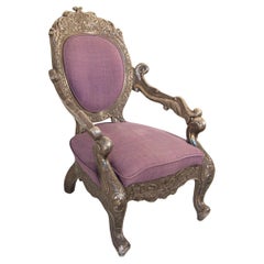 Used Anglo Indian Armchair Throne Silver Embossed Throne 19th Century