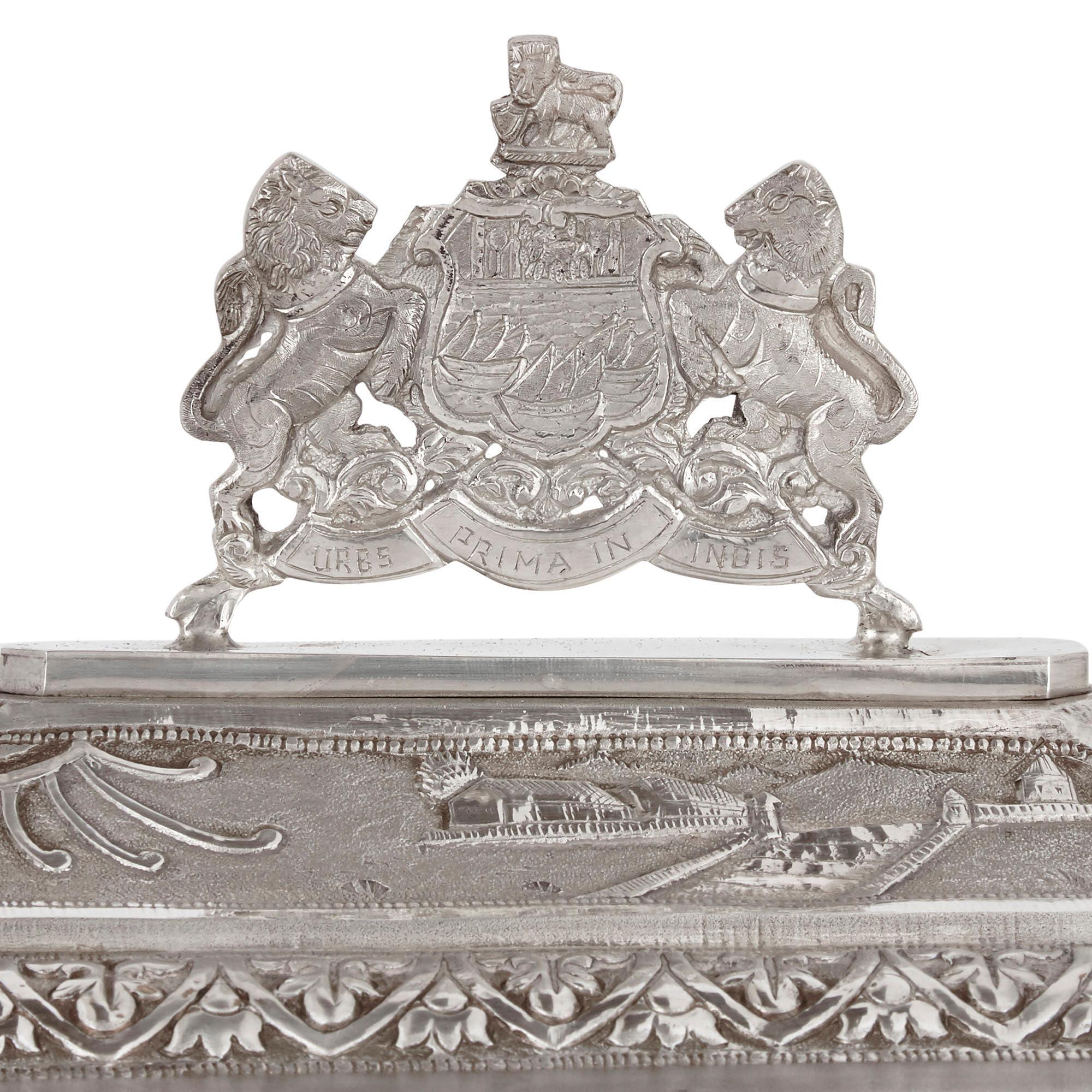 20th Century Anglo-Indian Art Deco Silver Presentation Casket For Sale