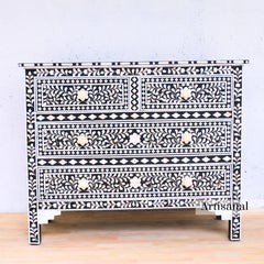 Anglo Indian Black Mother of Pearl Chest of Drawer Handcrafted by Artisanal