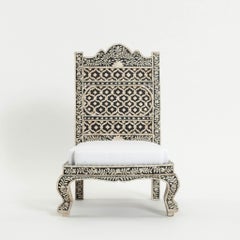 Anglo Indian Black  White Bone Inlay Slipper Chair