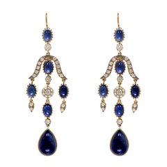 Anglo-Indian Blue Sapphire and Diamond Earring