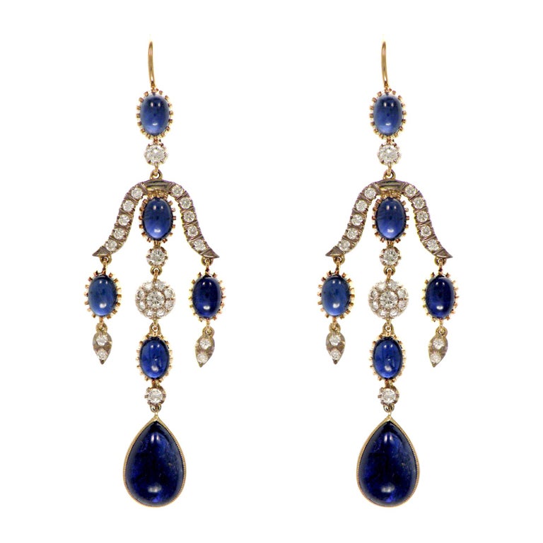 Anglo-Indian Blue Sapphire and Diamond Earring at 1stDibs