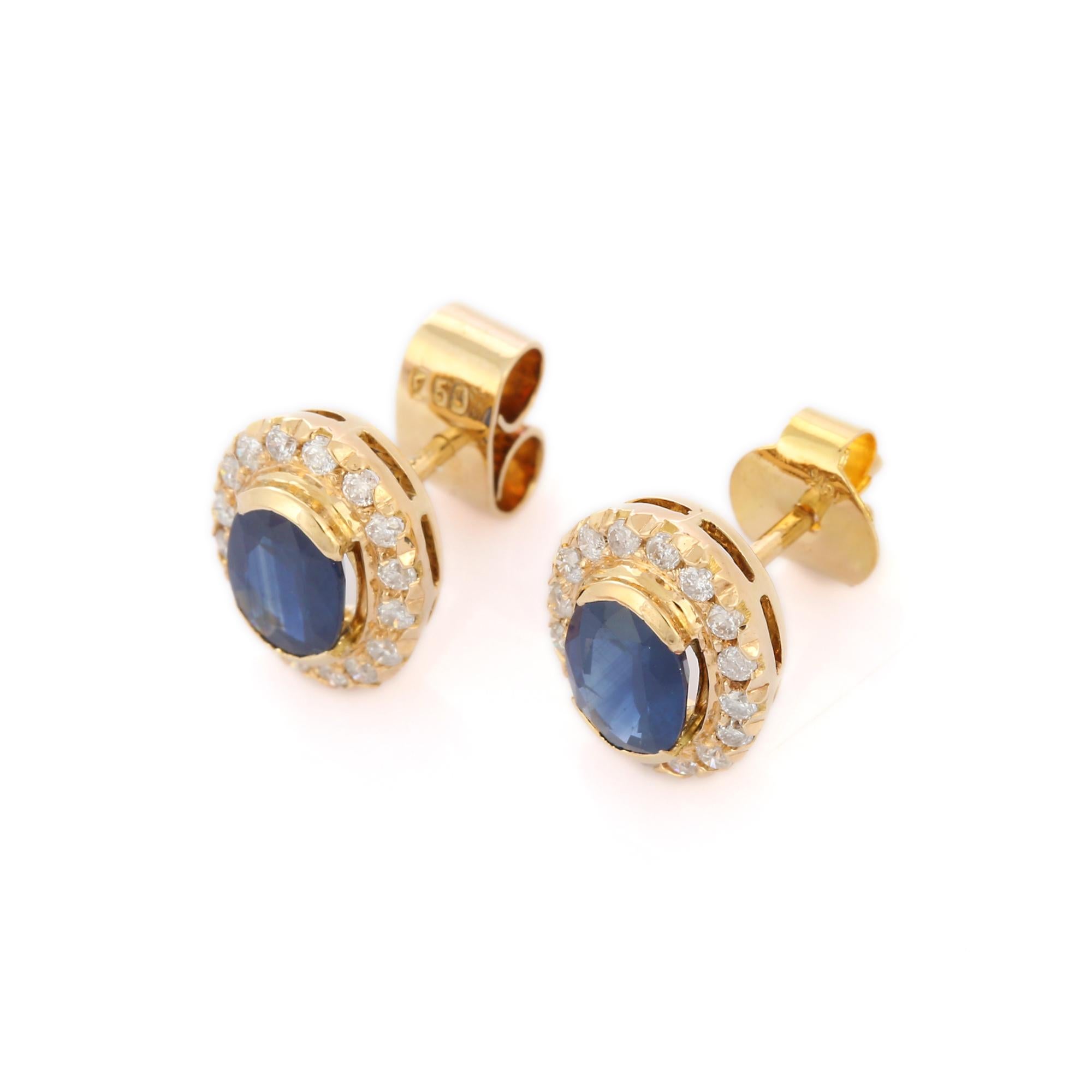 Studs create a subtle beauty while showcasing the colors of the natural precious gemstones and illuminating diamonds making a statement.

Oval cut blue sapphire studs in 18K gold. Embrace your look with these stunning pair of earrings suitable for