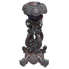 Anglo Indian Bombay Carved Serpent Wooden Blackwood Plant Stand